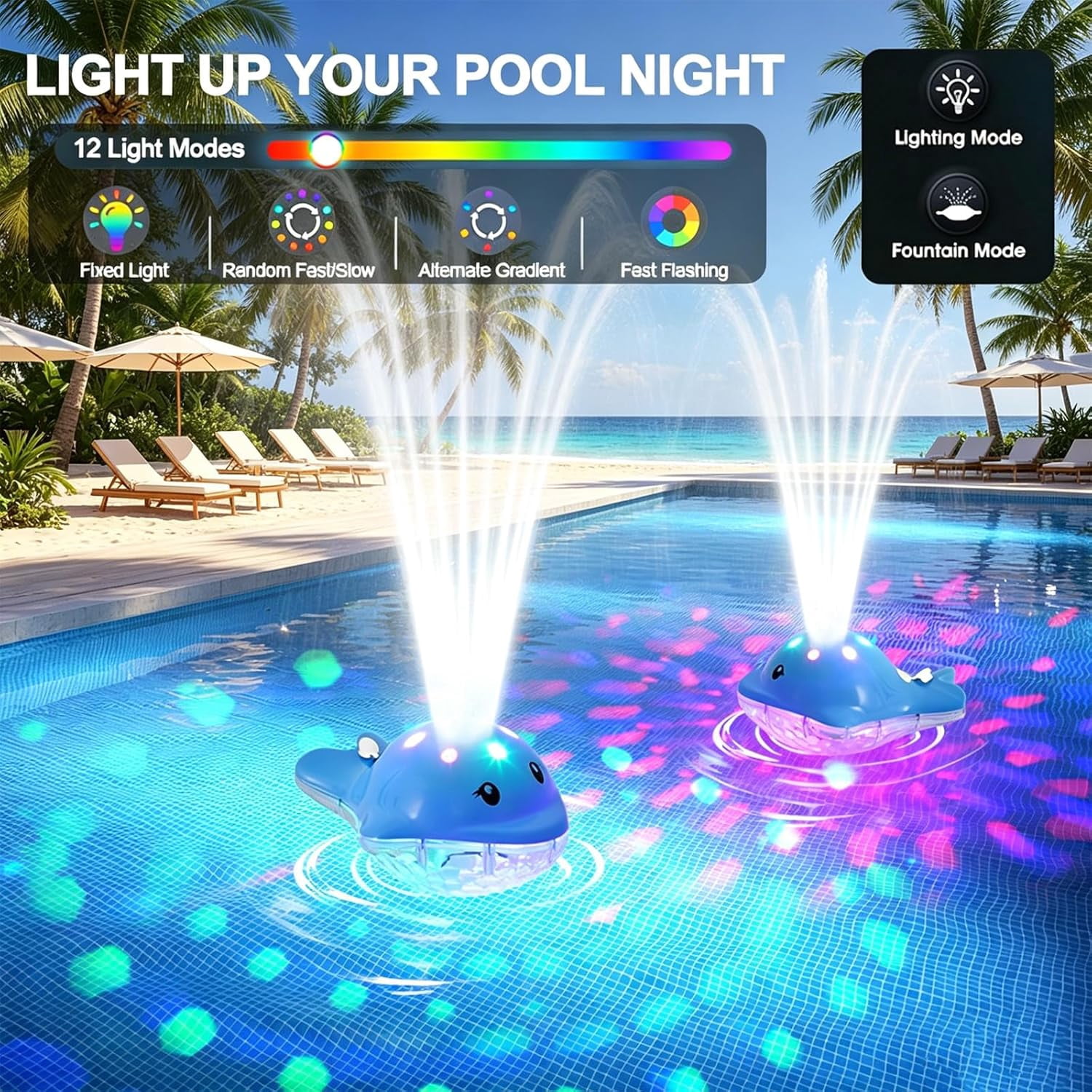 Fulex Floating Pool Fountain with LED Light Show and Waterfall Spray (Multi-Color, 4.27 ft Spray Height) rr347