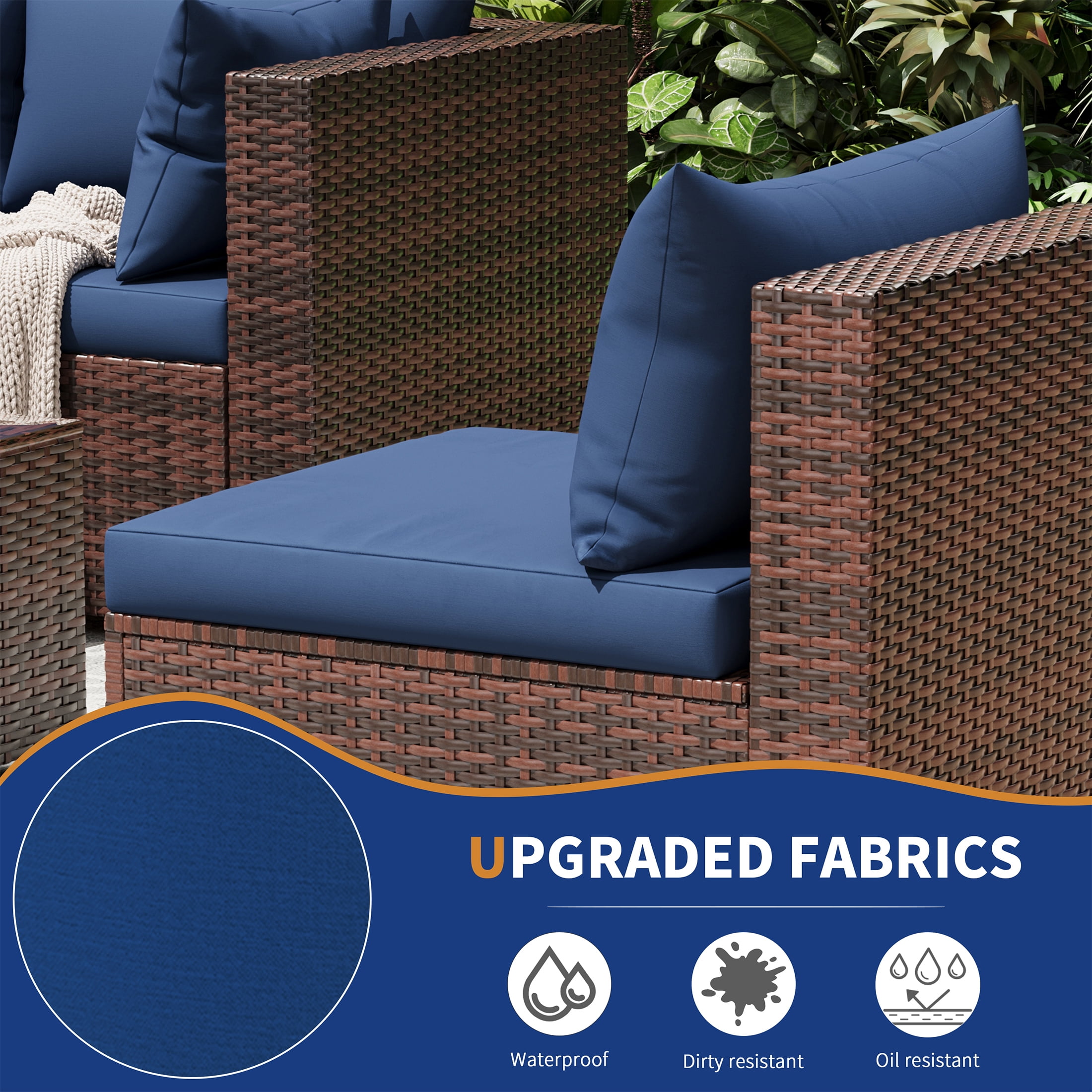UDPATIO 7-Piece Wicker Modular Sectional Outdoor Conversation Set with Glass Coffee Table (Blue) 9nbg0 - Image 2