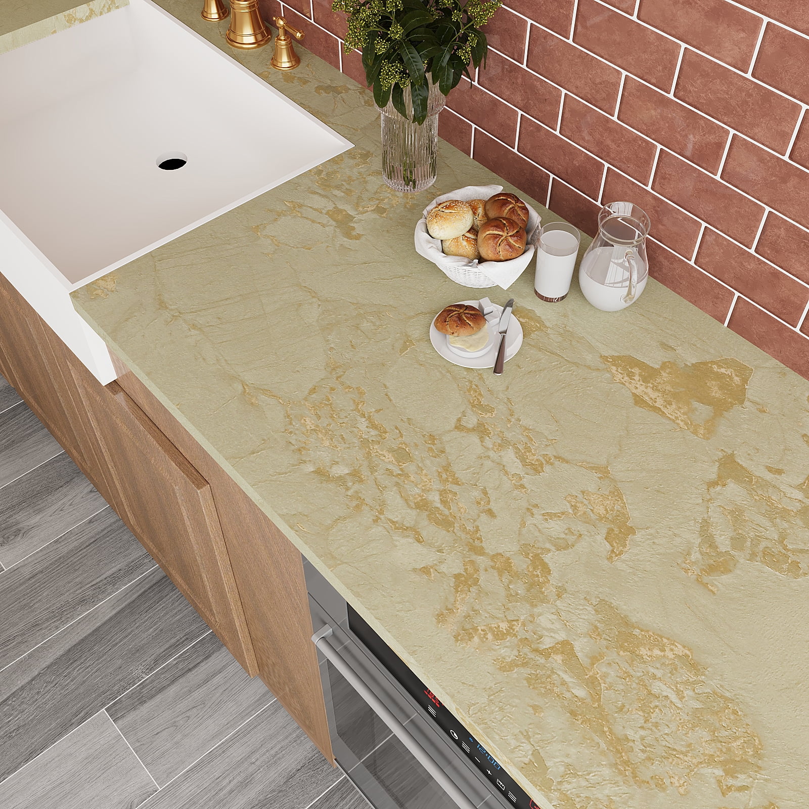 VEELIKE Gold Marble Contact Paper, Waterproof Peel and Stick Vinyl Wallpaper for Kitchen Countertops and Cabinets (Gold, 15.7 in x 118 in) fnx24