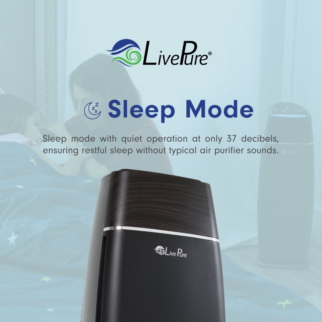LivePure Sierra Series True HEPA Tall Tower Air Purifier (Black, 200 sq ft) sfl8d