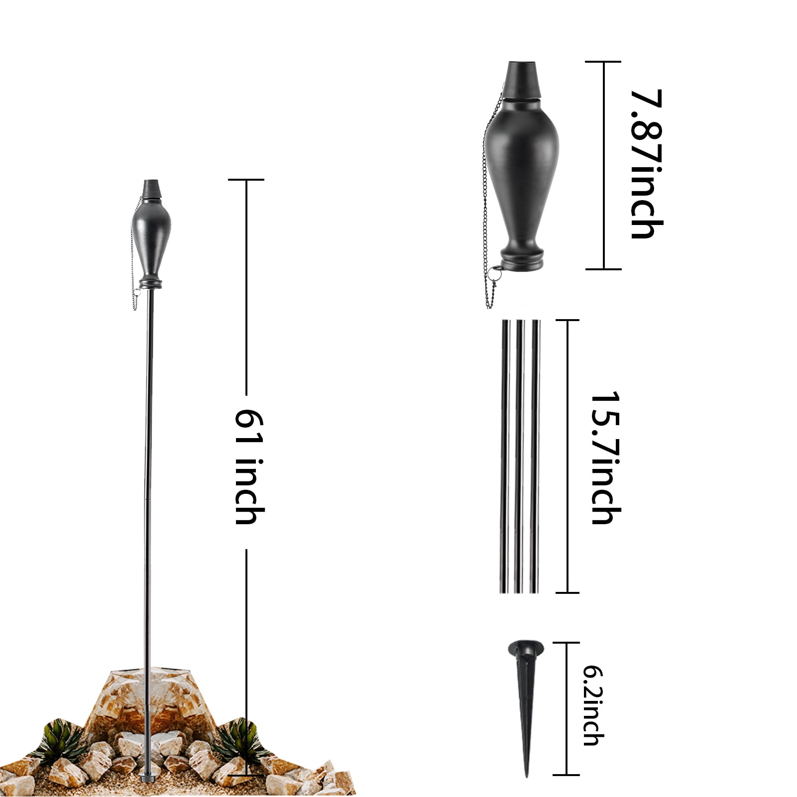 Tesrago Metal Citronella Garden Torches, Adjustable Height Outdoor Lighting (Matte Black, 6 Pack, 57 in) tdhq6