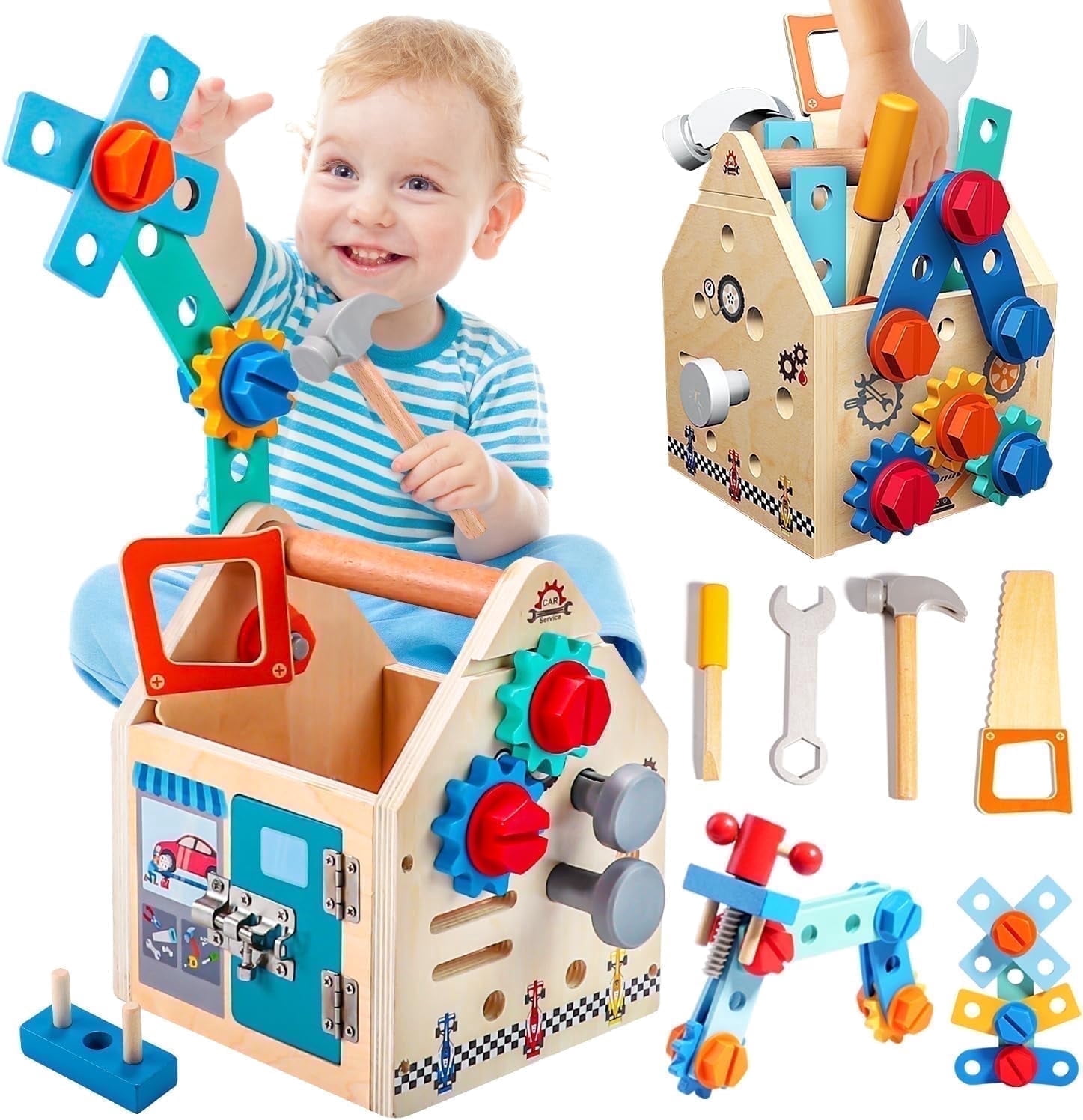 LTONLINE Wooden Kids Tool Set with Workbench and Storage Case (33 Piece Set) r6zcm