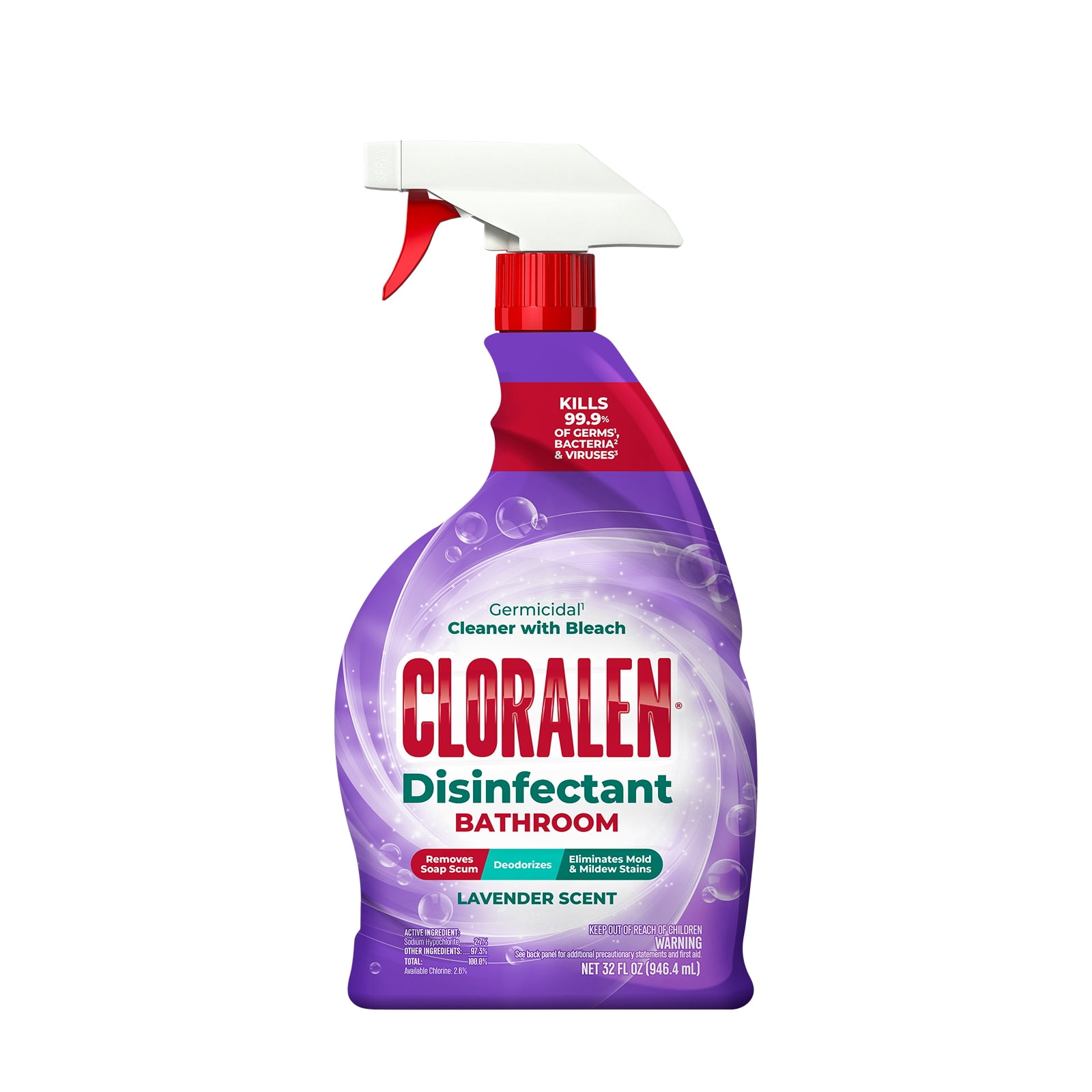 Cloralen All Purpose Bathroom Cleaner Spray with Bleach, Lavender Scent (Lavender, 32 fl oz) 7o8ov