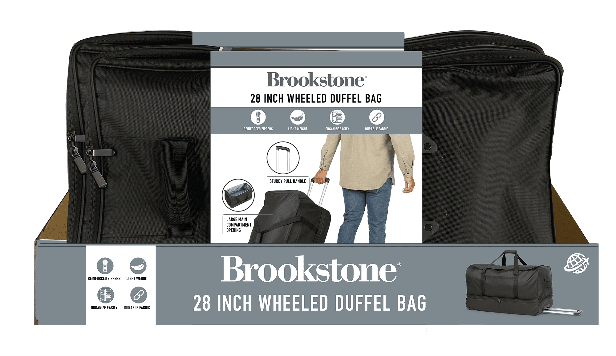 Brookstone 28 in Wheeled Duffel Bag, Durable Travel Luggage with Rolling Wheels (Black, 28 in) 587np