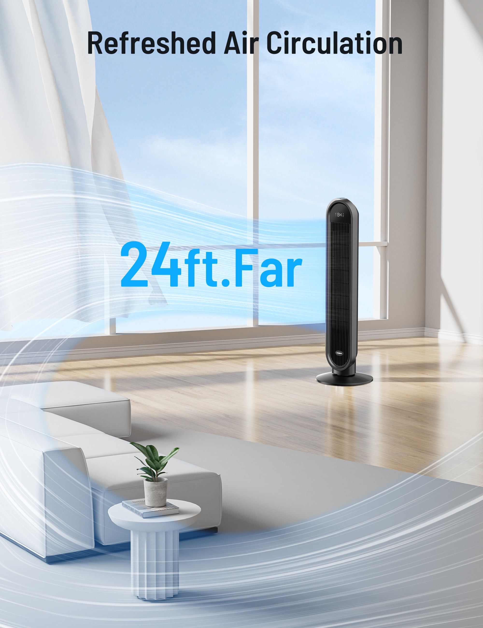 Paris Rhône Oscillating Tower Fan with Remote and LED Display (Black, 38 in) fcik9