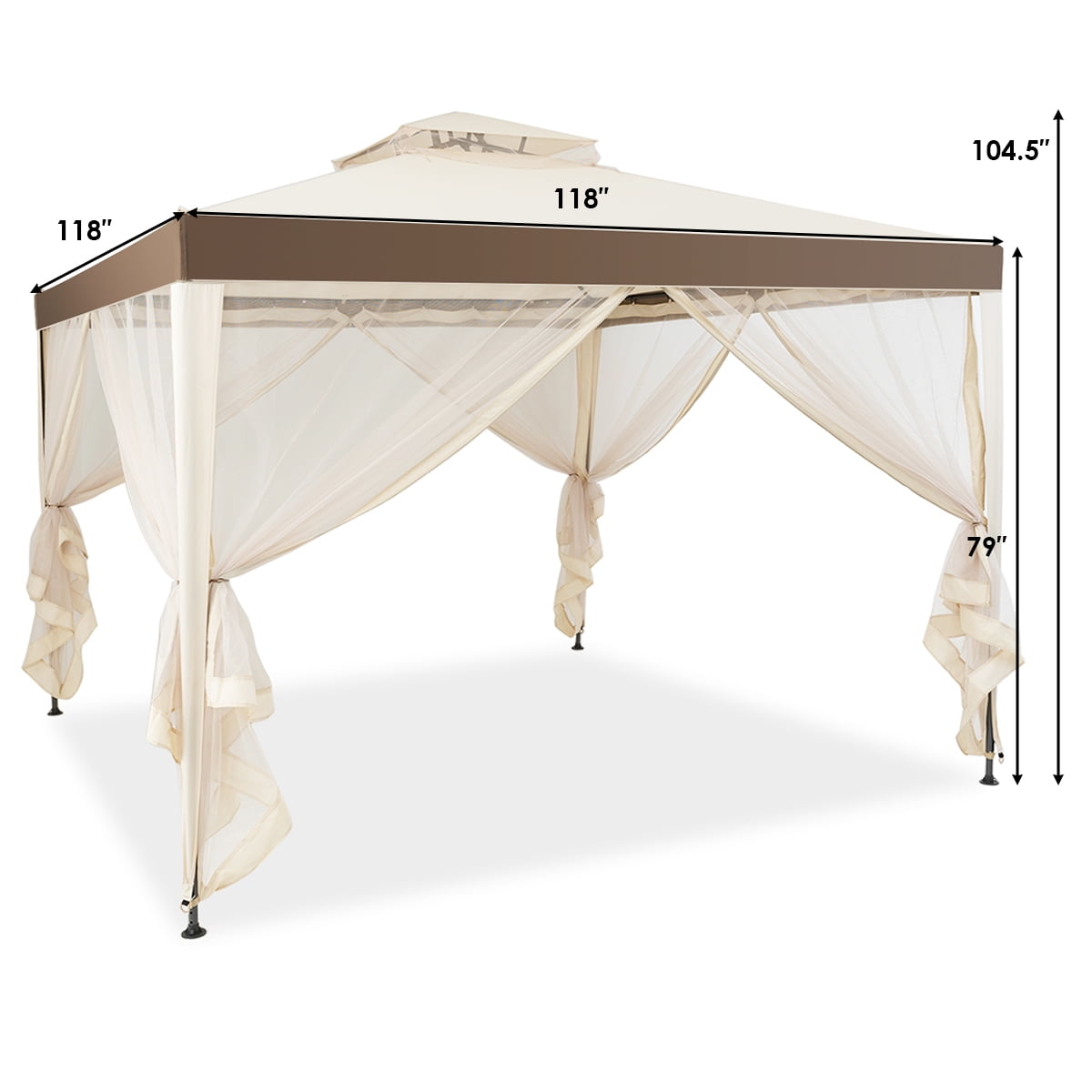 Costway Outdoor Event Canopy Tent with Mosquito Netting (Beige, 10 ft x 10 ft) 2gfqa