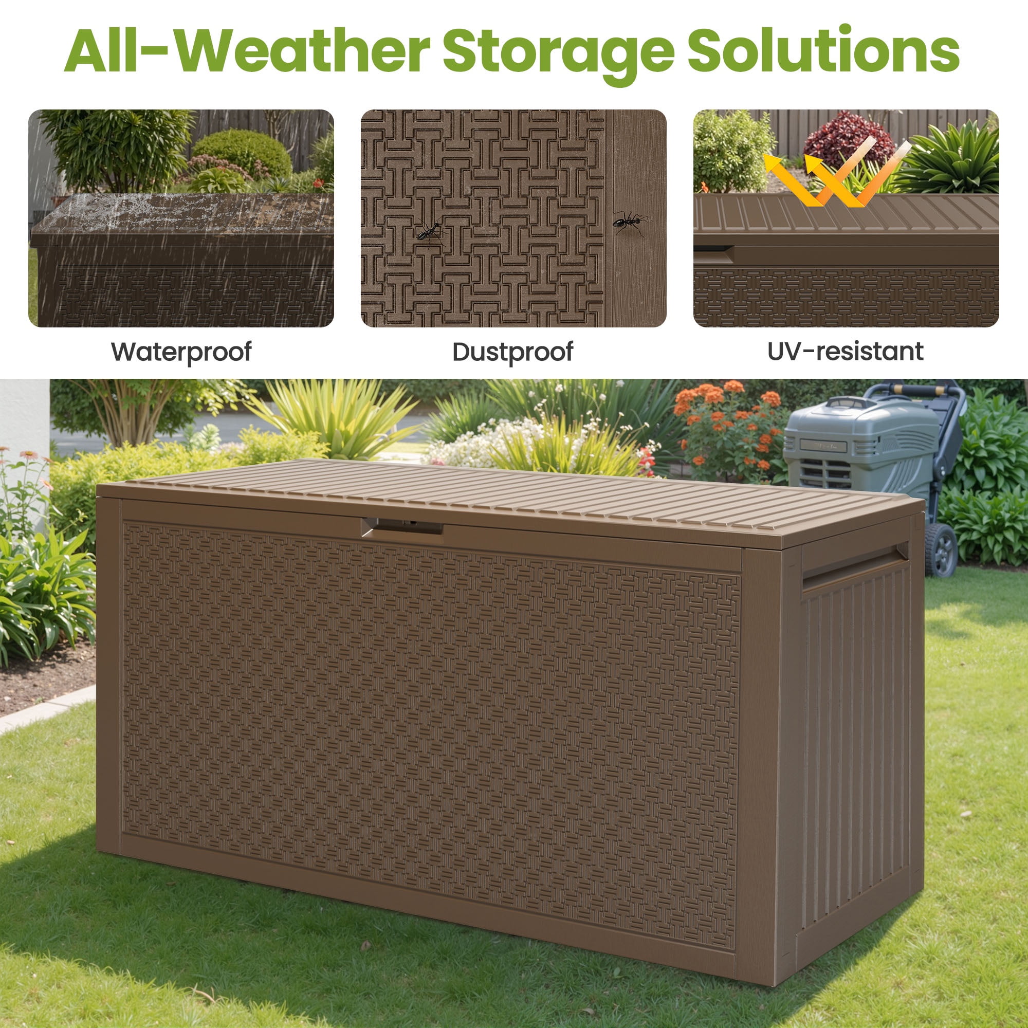 Seizeen Outdoor Storage Deck Box, Waterproof Resin Patio Bench with Lockable Lid (Brown, 90 Gallon) 0k5q1