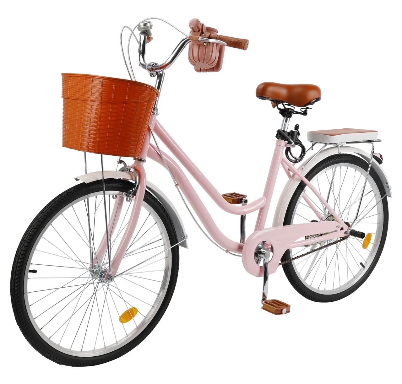 Bruce & Shark Women's Cruiser Bicycle, City Commuter Beach Bike with Basket and Lock (Blue, 24 in) 757bs