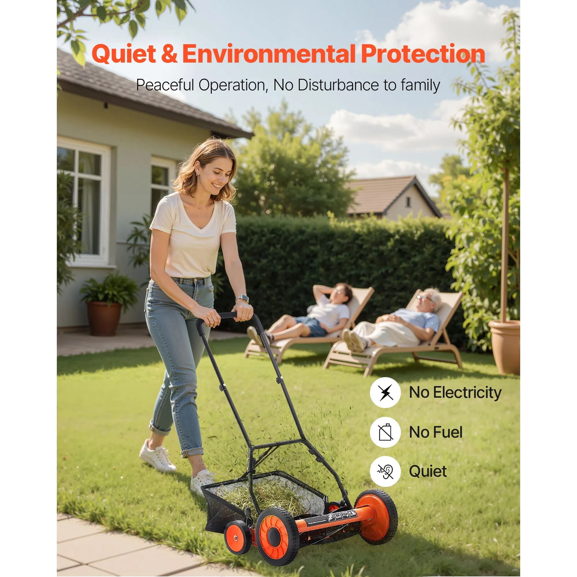 Generic Push Reel Lawn Mower, 5-Blade Manual Walk-Behind Mower with Grass Catcher Bag (Green, 18 in) w1hda