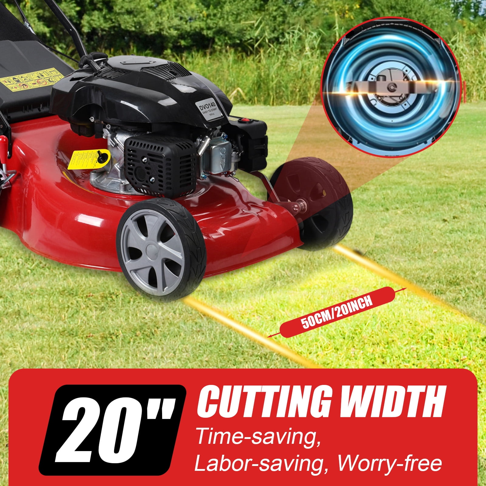 Cixusio 141cc Self-Propelled Gas Lawn Mower with 20-inch Cutting Deck (Red, 13.2 gal Grass Collection) vor89