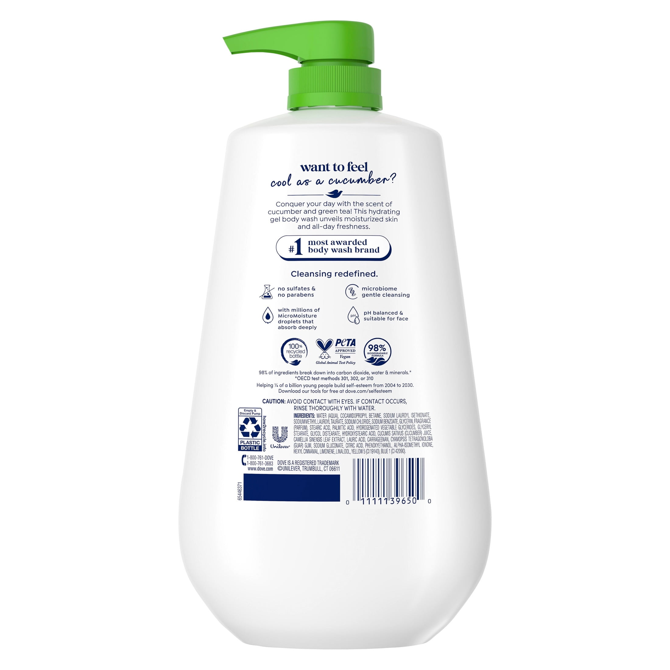 Dove Refreshing Body Wash with Cucumber and Green Tea, Moisturizing Skin Cleanser (Green, 30.6 fl oz) qyuzr