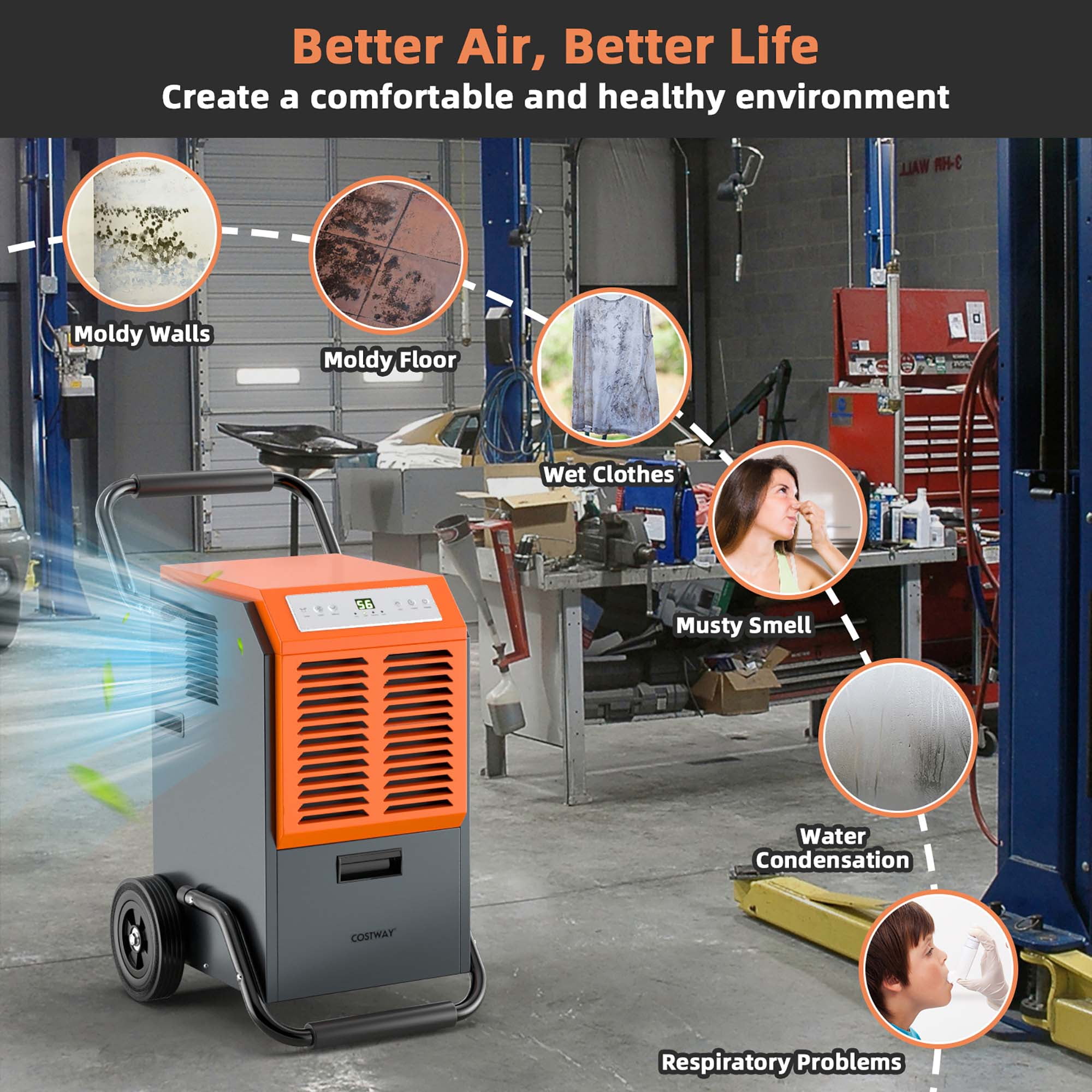 Costway Portable Commercial Dehumidifier for Large Spaces, High-Efficiency Moisture Control (Grey, 45-Pint DOE) a7uya