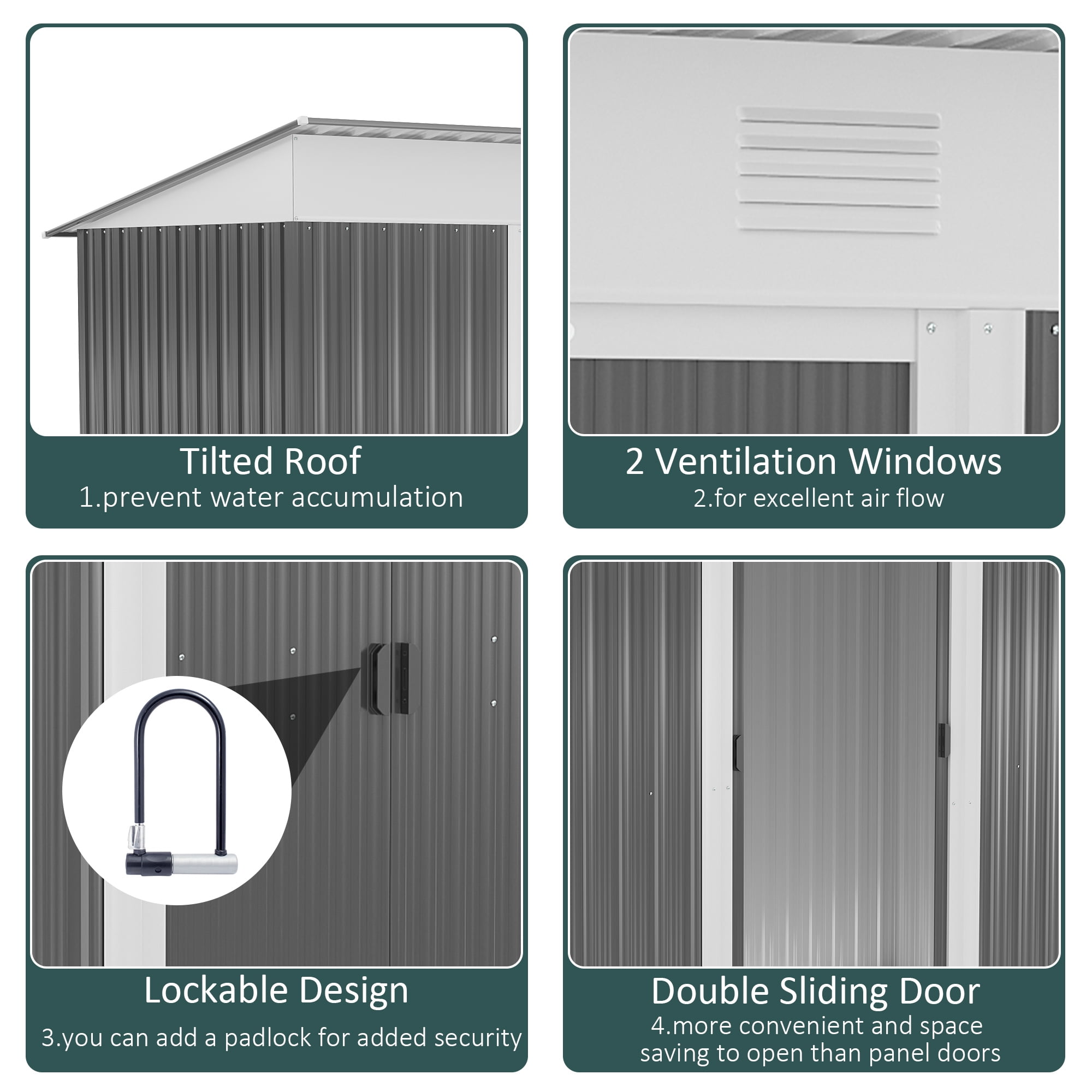 Outsunny Metal Outdoor Garden Storage Shed with Vents and Locking Doors (Gray, 93.75 in x 43.25 in x 70.75 in) rdm4h