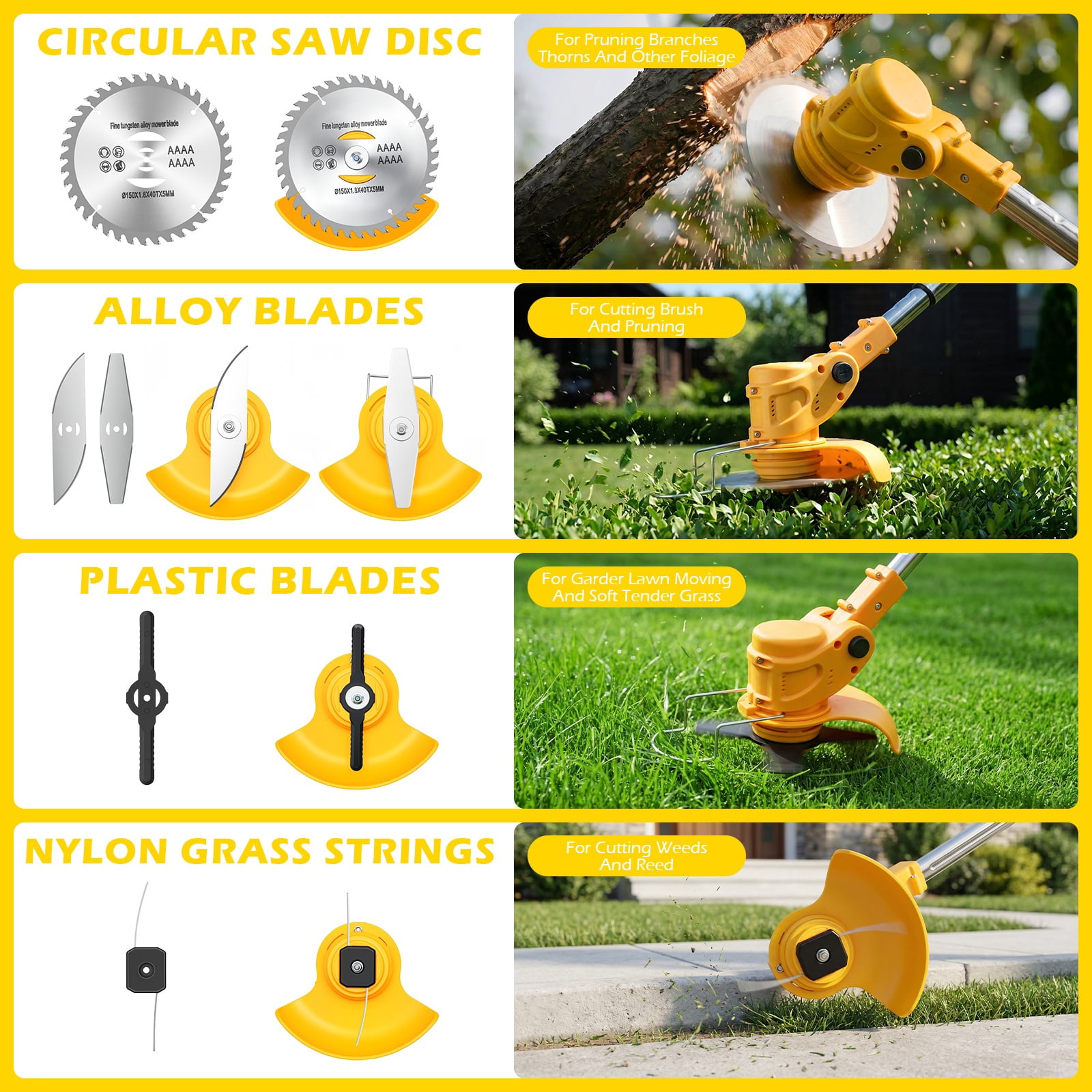 CATGOOD Cordless Electric Weed Trimmer with Wheels, 650W Grass Edger and Brush Cutter, Adjustable Shaft (Yellow, 2-Battery Pack) knlph