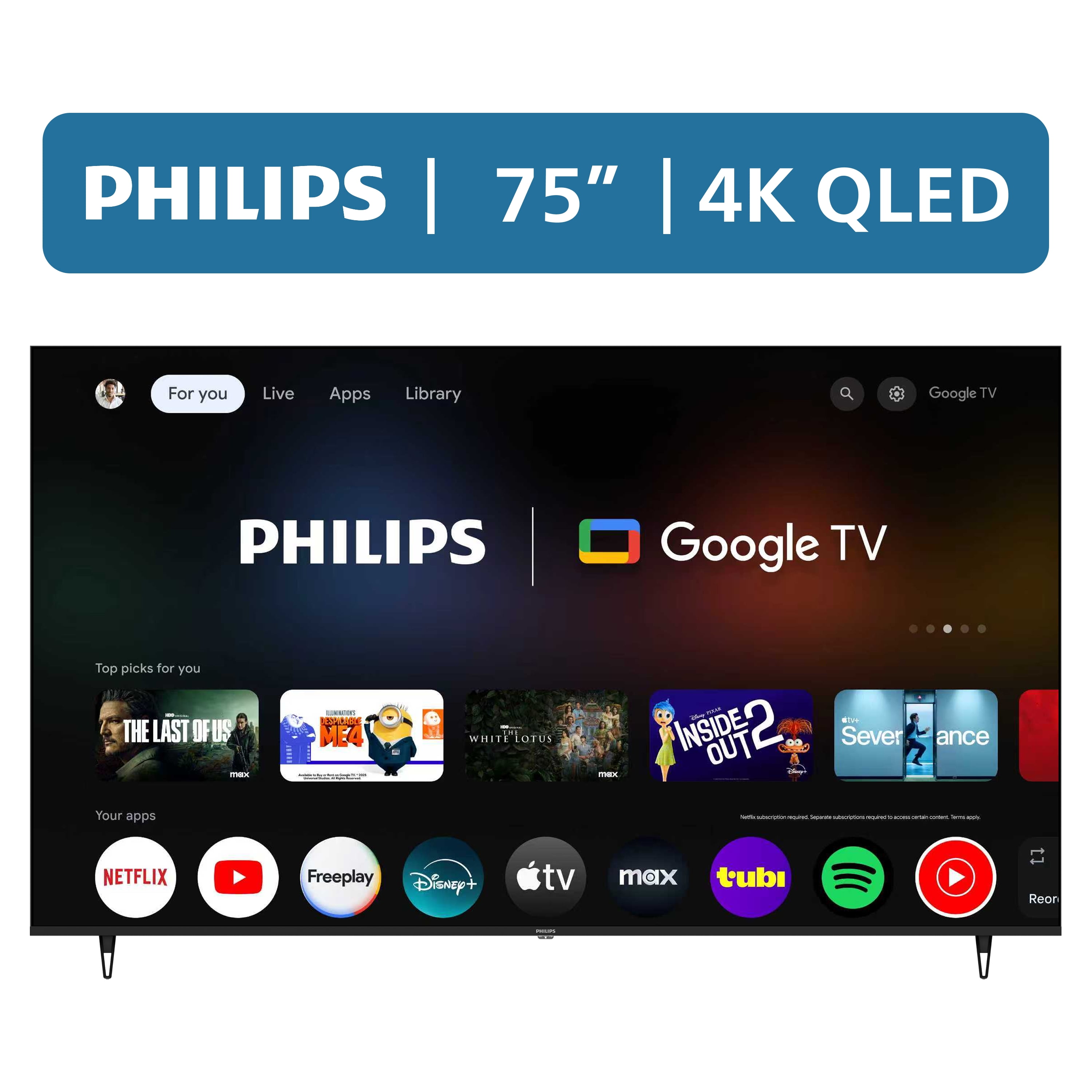 Philips 75-inch Class QLED 4K UHD Google Smart TV (Black, 75 in) wanh4