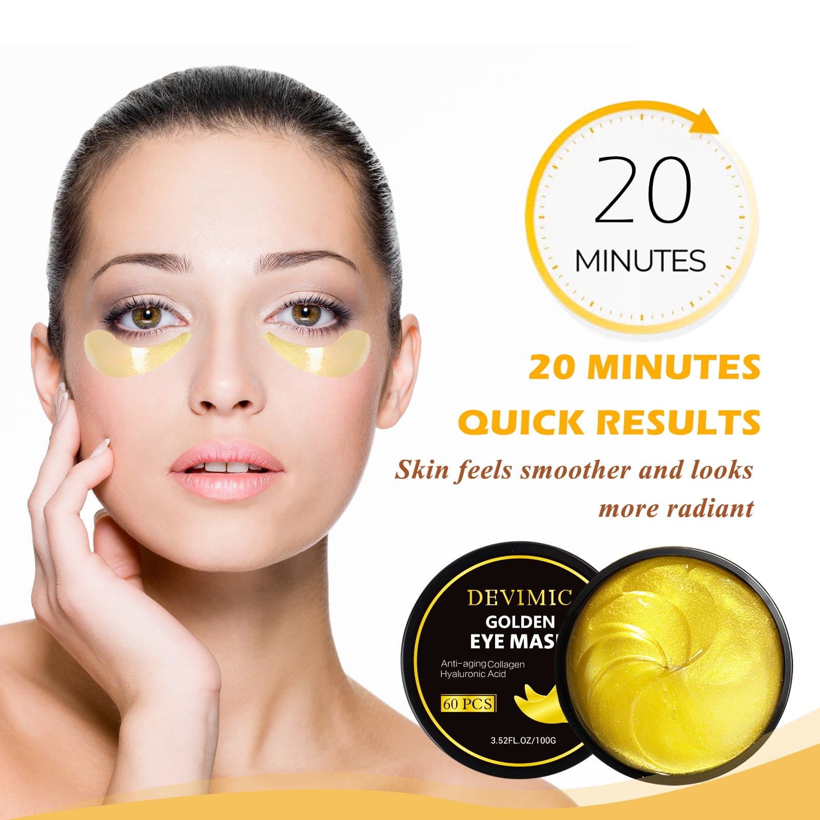 Devimic Golden Collagen Under Eye Masks for Dark Circles and Puffiness (Gold, 30 Pairs) o60cd