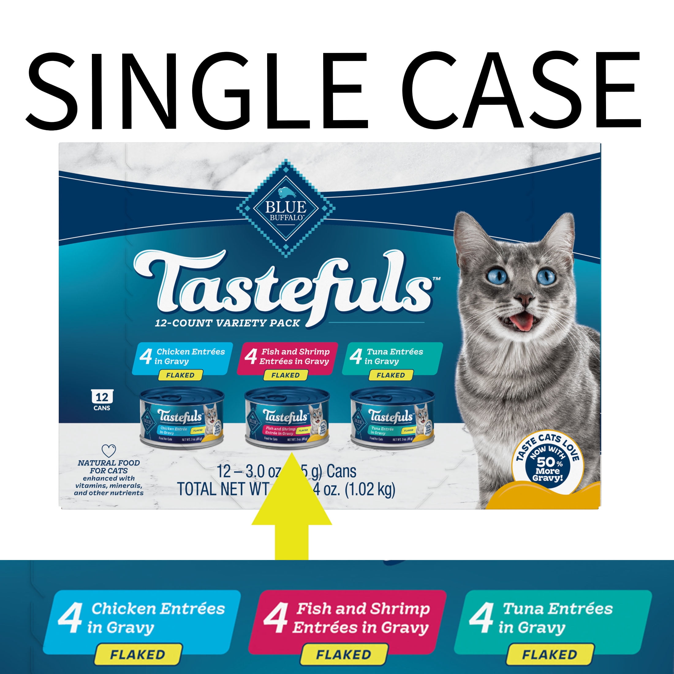 Blue Buffalo Tastefuls Flaked Wet Cat Food Variety Pack (Chicken, Tuna, Fish & Shrimp, 36 oz Total) 8d1le