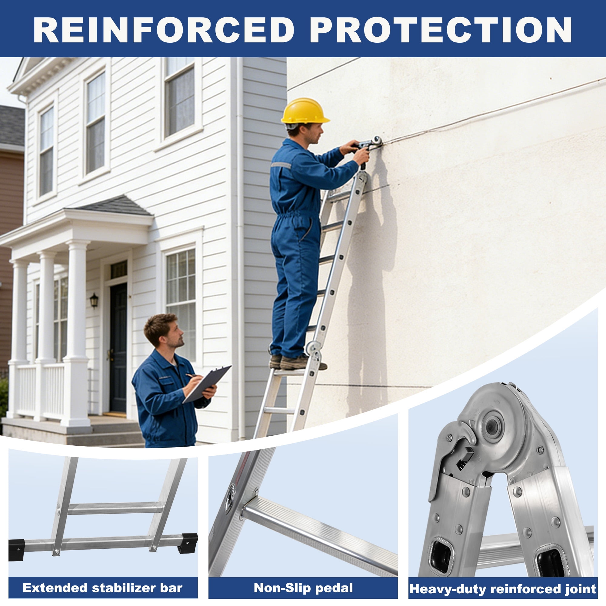 edx Multi-Purpose Folding Telescoping Ladder, Heavy-Duty Aluminum Alloy, Anti-Slip Design & Safety Lock System (White, 330 lb Capacity) 2gh0l