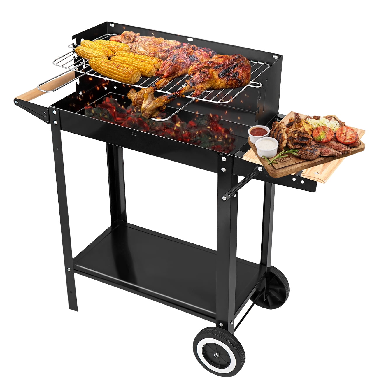Linsen-outdoors Stainless Steel Charcoal Grill with Wheels, Portable Outdoor BBQ Grill for Backyard and Patio (Black, 30 in x 18 in) hktfj