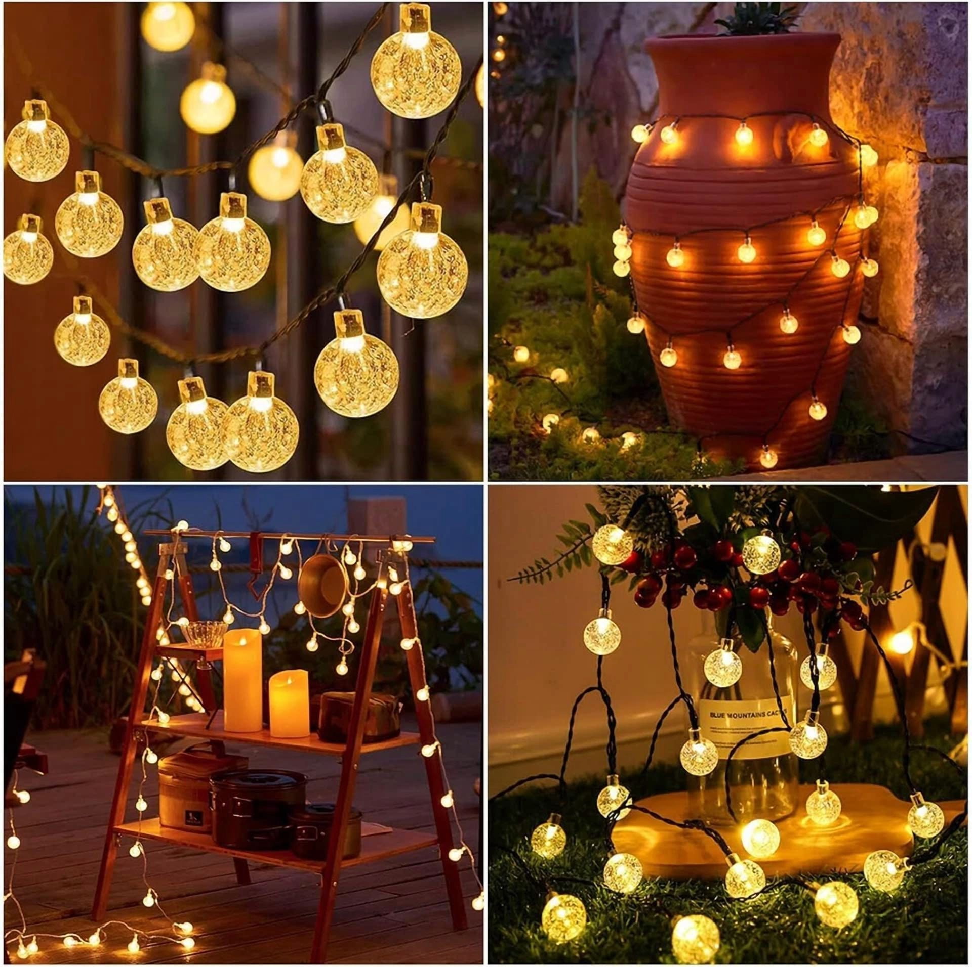 Purely Elizabeth Solar LED String Lights, Outdoor Retro Ball Fairy Lights for Garden and Patio Decor (Warm White, 23 ft) ycs0x