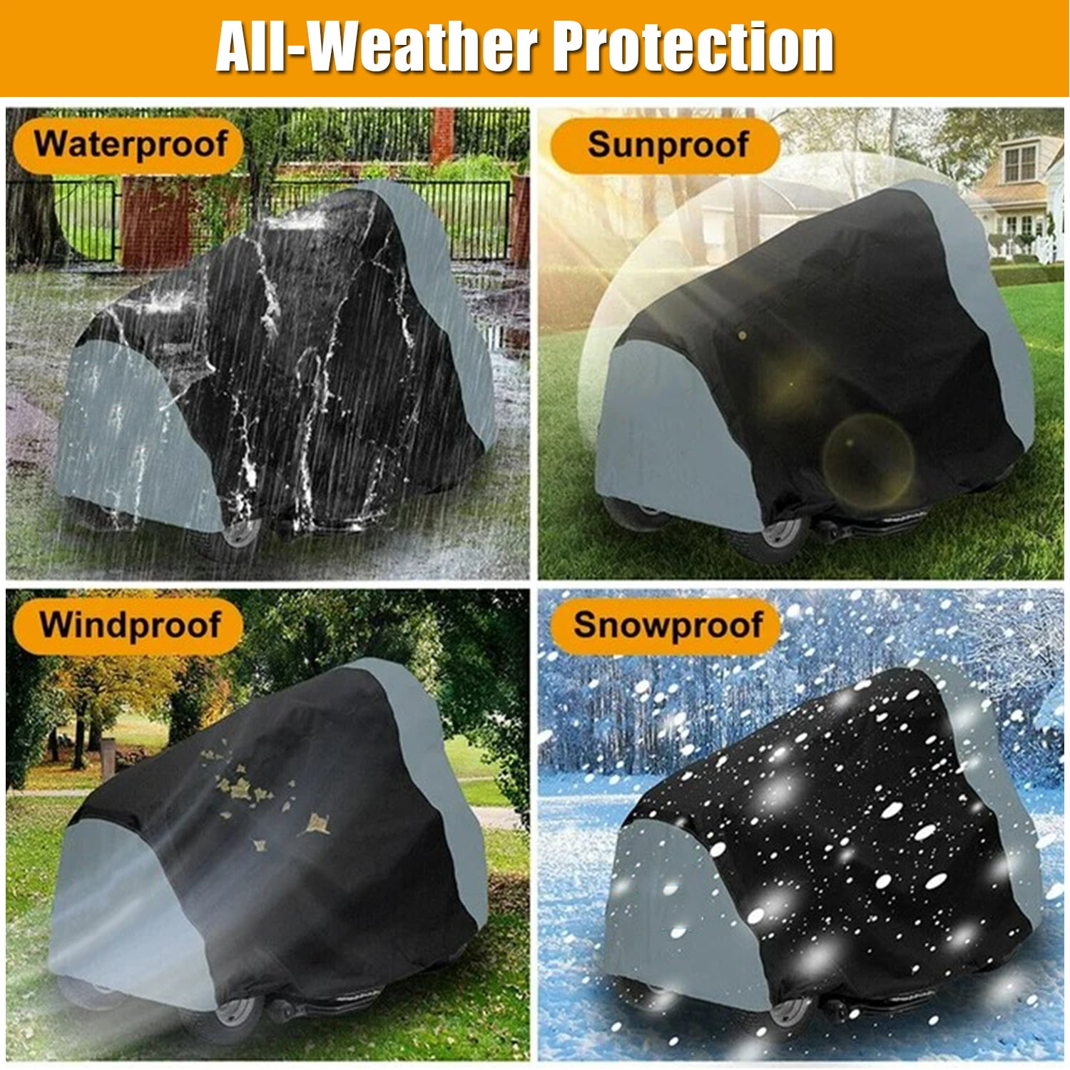 HOMEYA Riding Lawn Mower Cover, Heavy-Duty 600D Waterproof Tractor Protection with Drawstring (Black, 72 in x 54 in x 46 in) sl03o