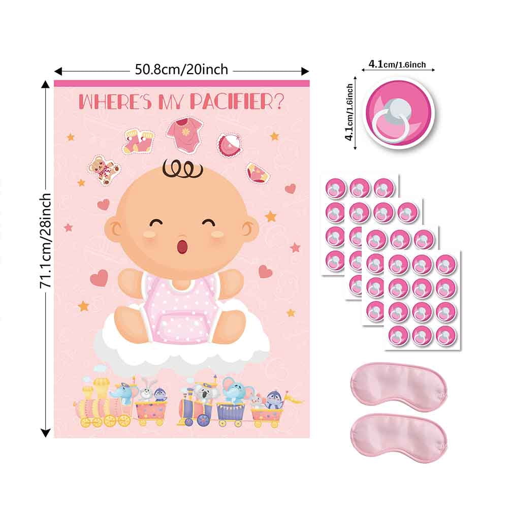 Generic Pin The Pacifier Baby Shower Game Set (Pink, 20 in x 28 in) 01enp