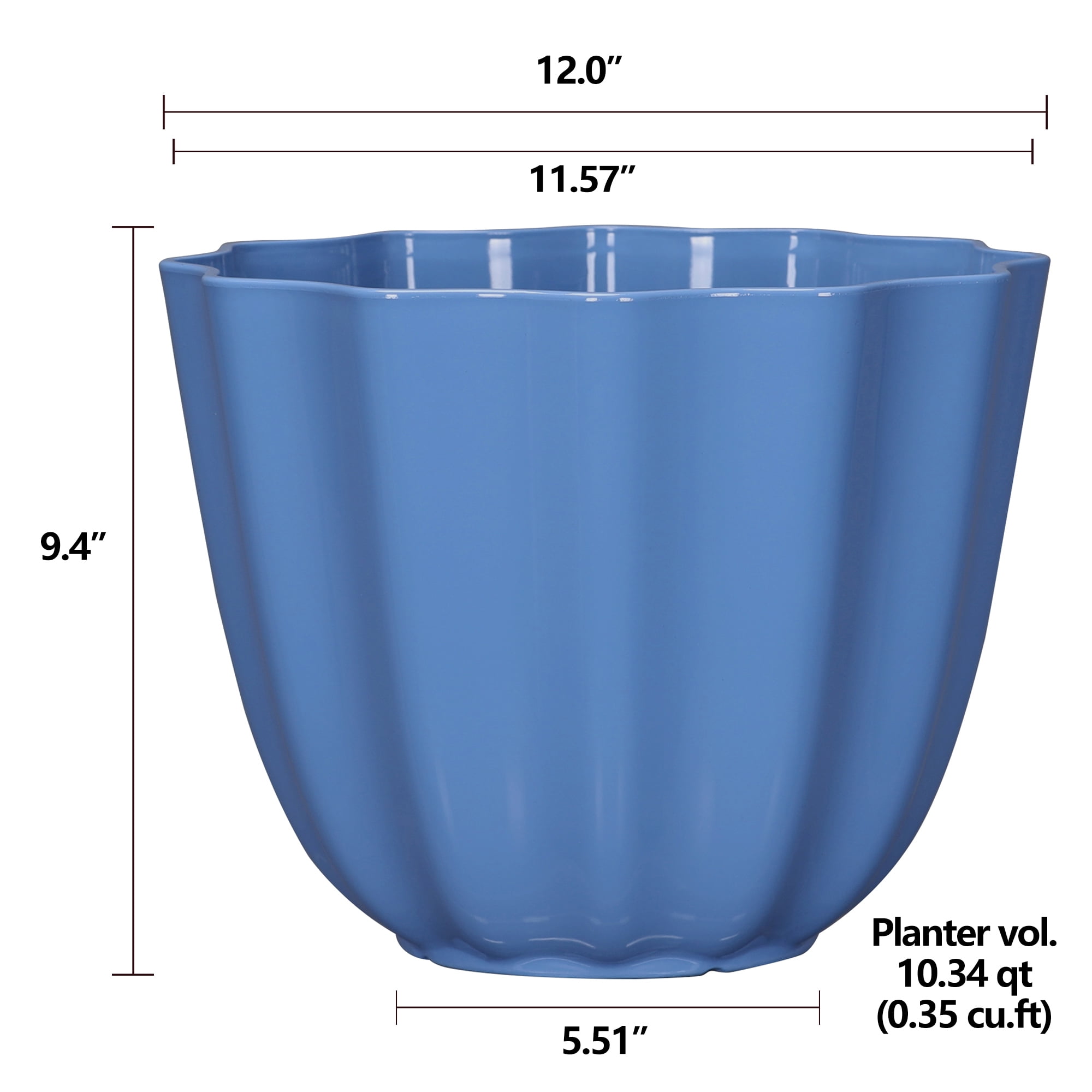 Mainstays Recycled Resin Planter, Weather-Resistant Outdoor Flower Pot (Poppy Blue, 12 in x 9.4 in) abqpg
