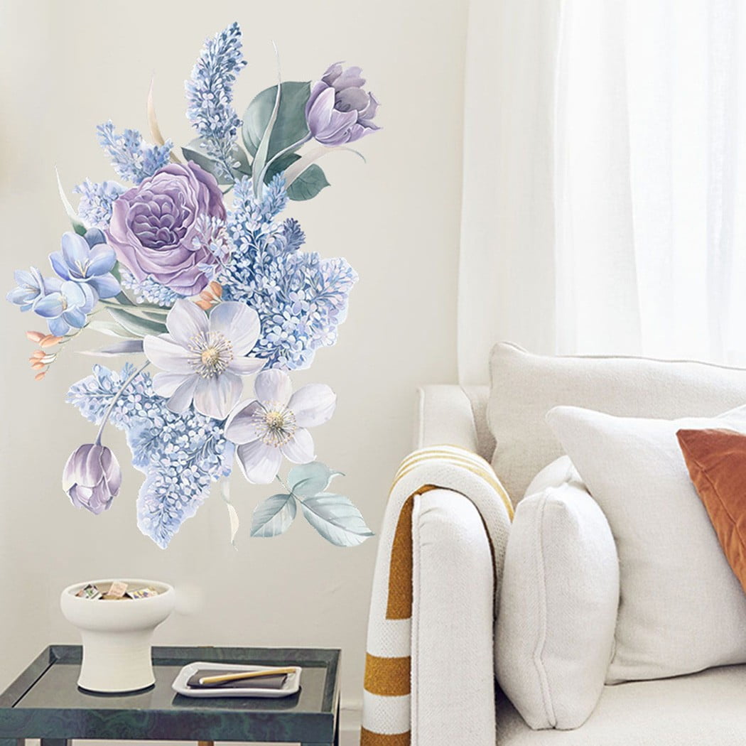 Smile Home Peony Rose Floral Wall Decal DIY Art Sticker (Purple, 18.1 in x 25.6 in) 76aoh