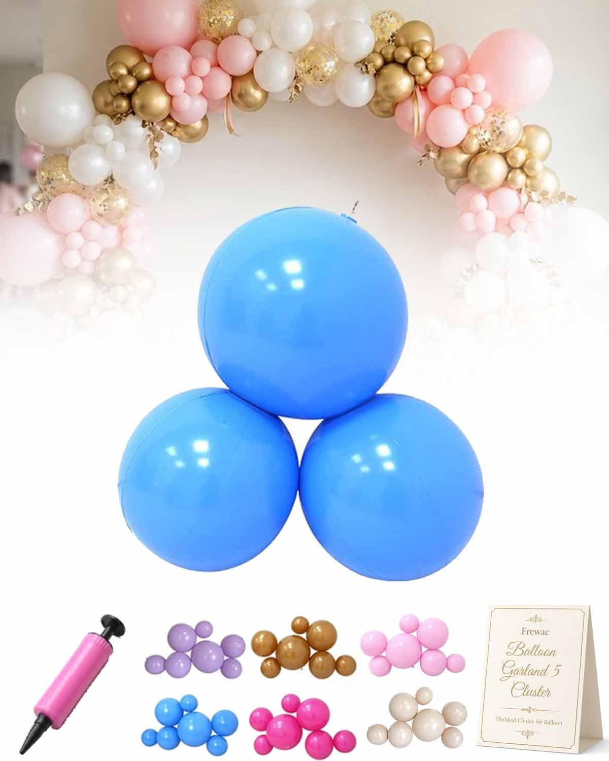 EVHRZN Reusable Balloon Garland Kit, Inflatable PVC Cluster Arch Set for Party Decor (Blue, 5-Cluster Pack) x8s1d