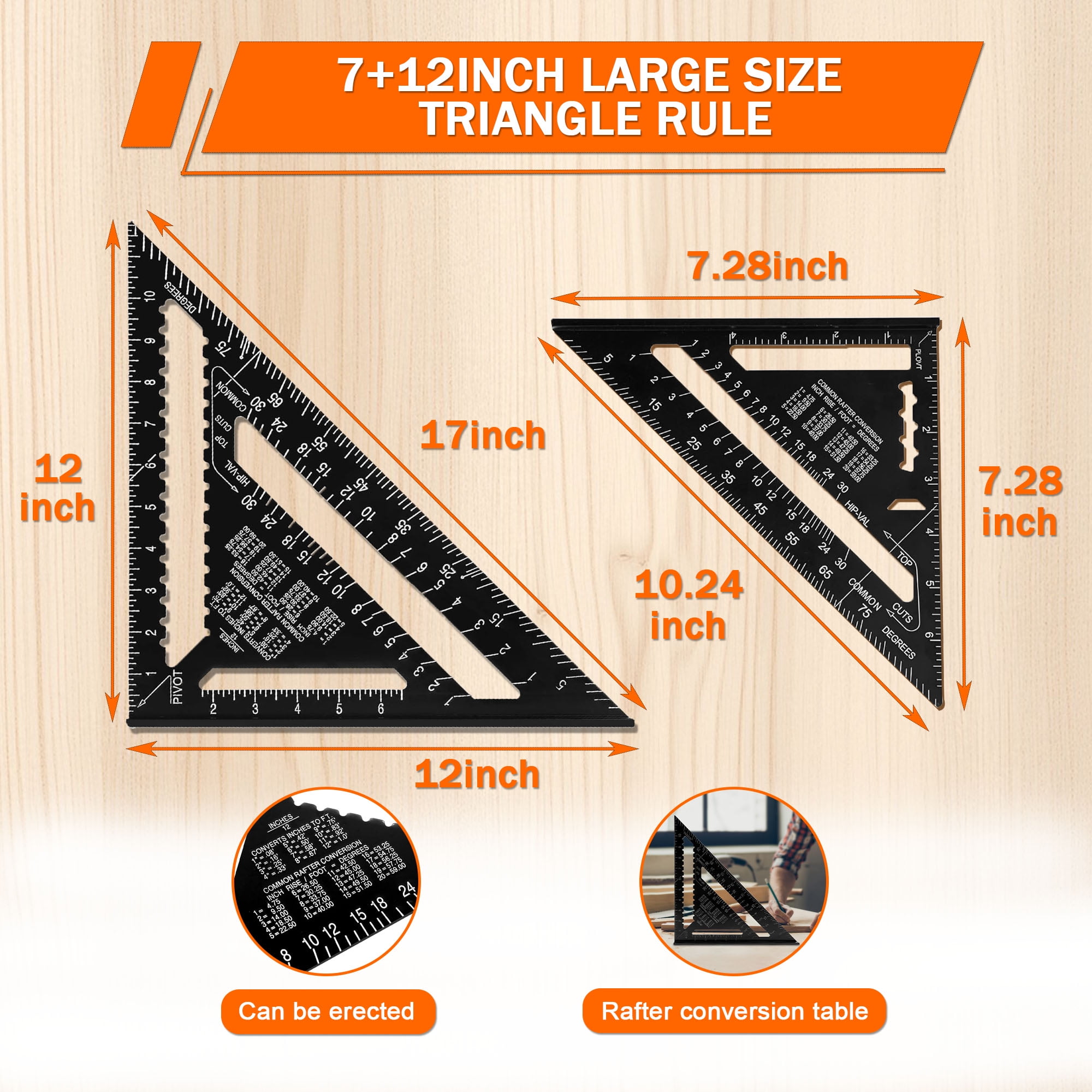 Beslands Carpenter Square Set Framing Measuring Tool for Woodworking and Engineering (Black, 7 in and 12 in) af6vn
