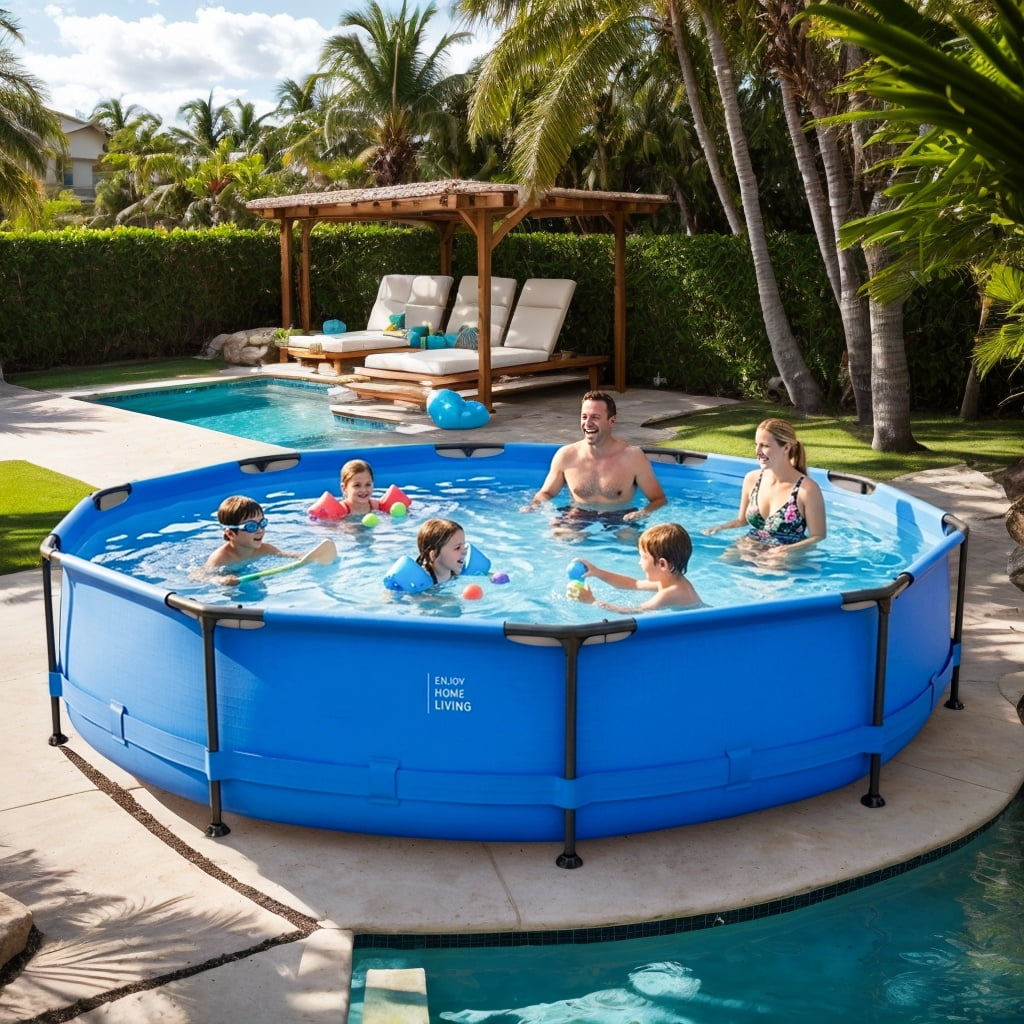 EDOEMSE Round Above-Ground Swimming Pool with Sturdy Iron Frame (Blue, 12 ft x 30 in) m4xg2