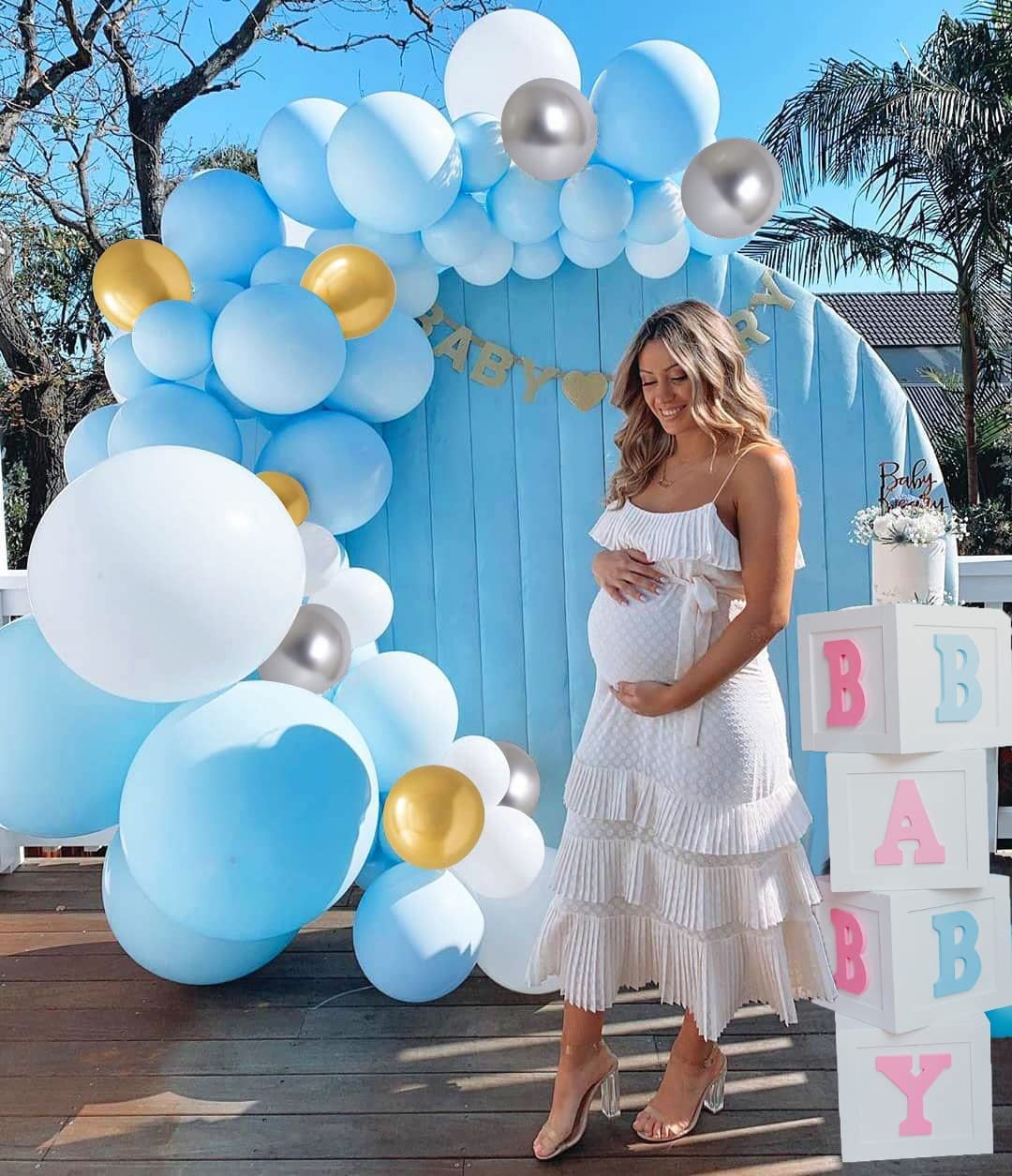 MMTX 142pcs Balloon Garland Arch Kit for Birthday Wedding Party Decoration (Blue, White, Gray, 142 Pieces) km4nq
