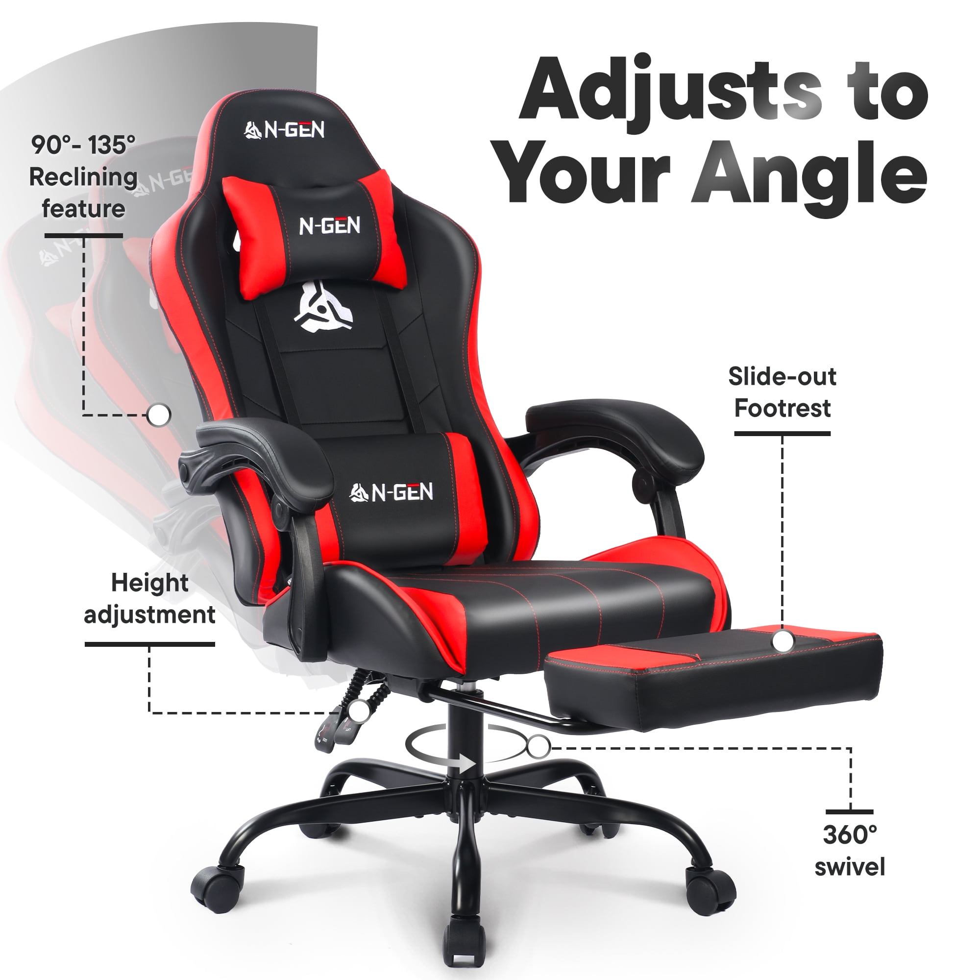 CELTOSS Ergonomic Gaming Chair with Footrest and Lumbar Support (Red, 300 lb Capacity) ehsjc