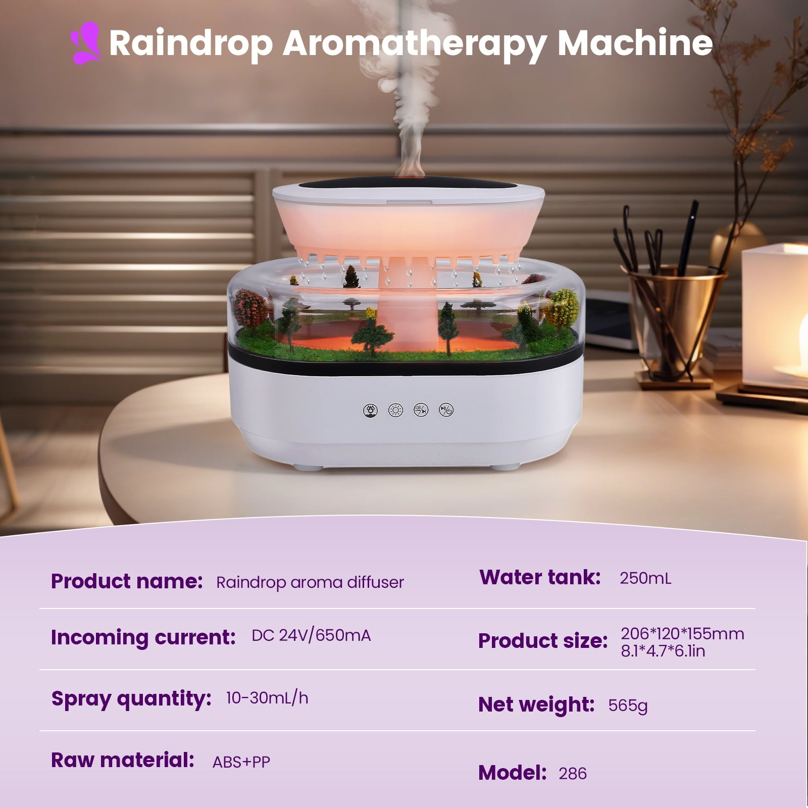 FANCYBANT Rain Cloud Aroma Diffuser and Humidifier with White Noise and 7-Color LED Light (White, 8.45 fl oz) n6o8w