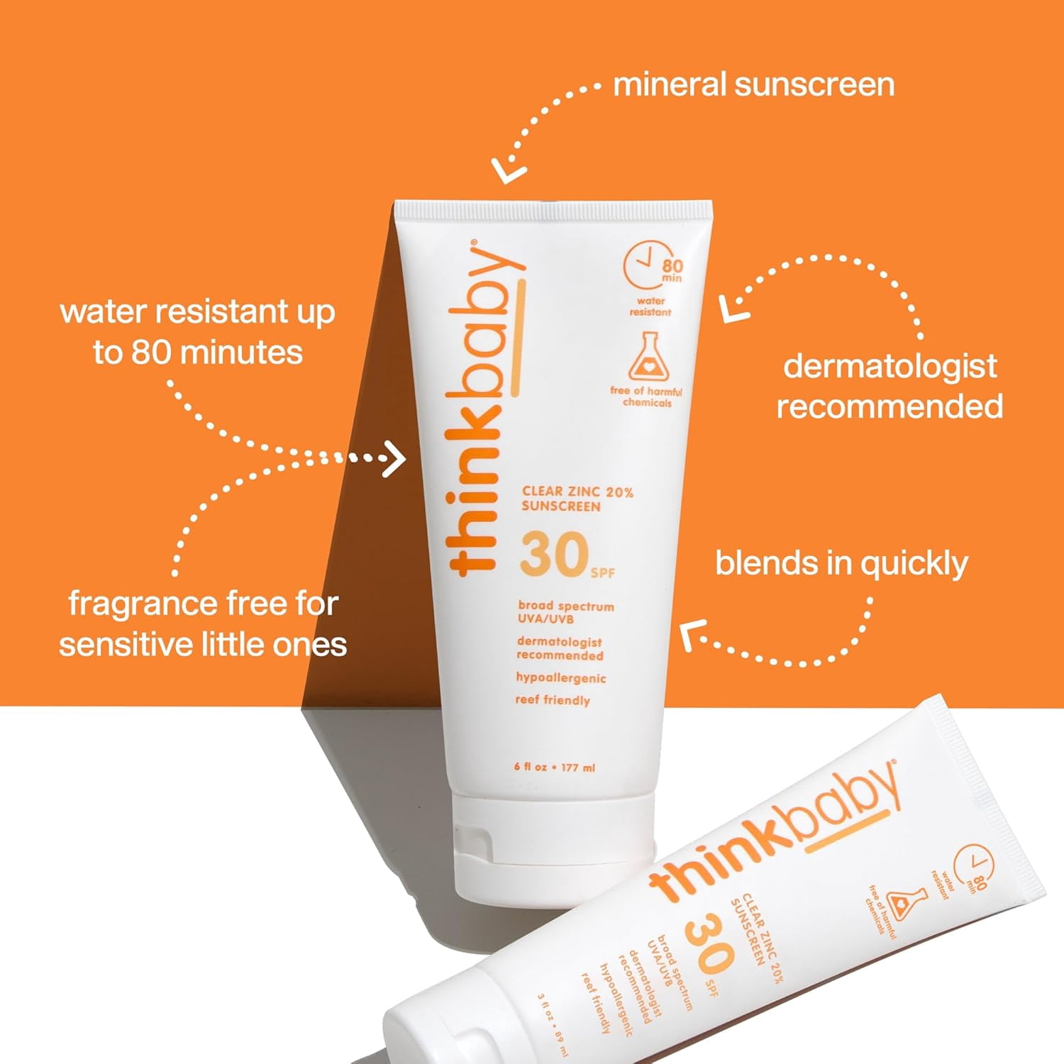 Thinkbaby Mineral Sunscreen SPF 30 Broad Spectrum UVA/UVB Protection (Clear, 6 fl oz) xpc59