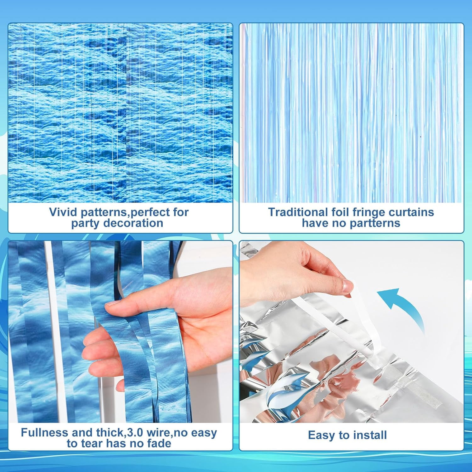 Generic Under The Sea Party Decorations Foil Fringe Curtains Backdrop (Blue, 3.3 ft x 6.6 ft, 2 Pack) ibljr