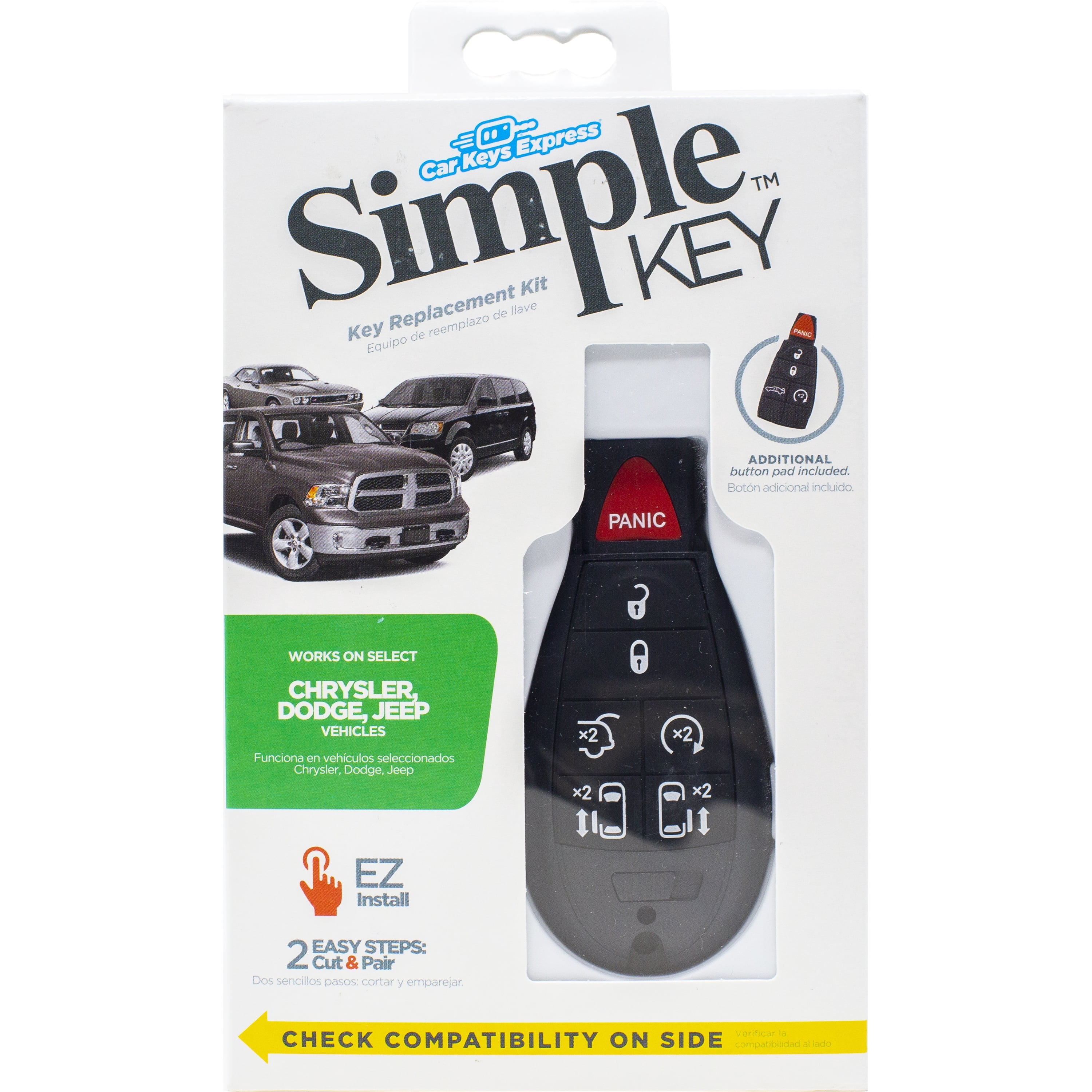 Car Keys Express Chrysler and Dodge Simple Key 7-Button Fobik Remote with Emergency Insert (Black, 1 Pack) nmxr6