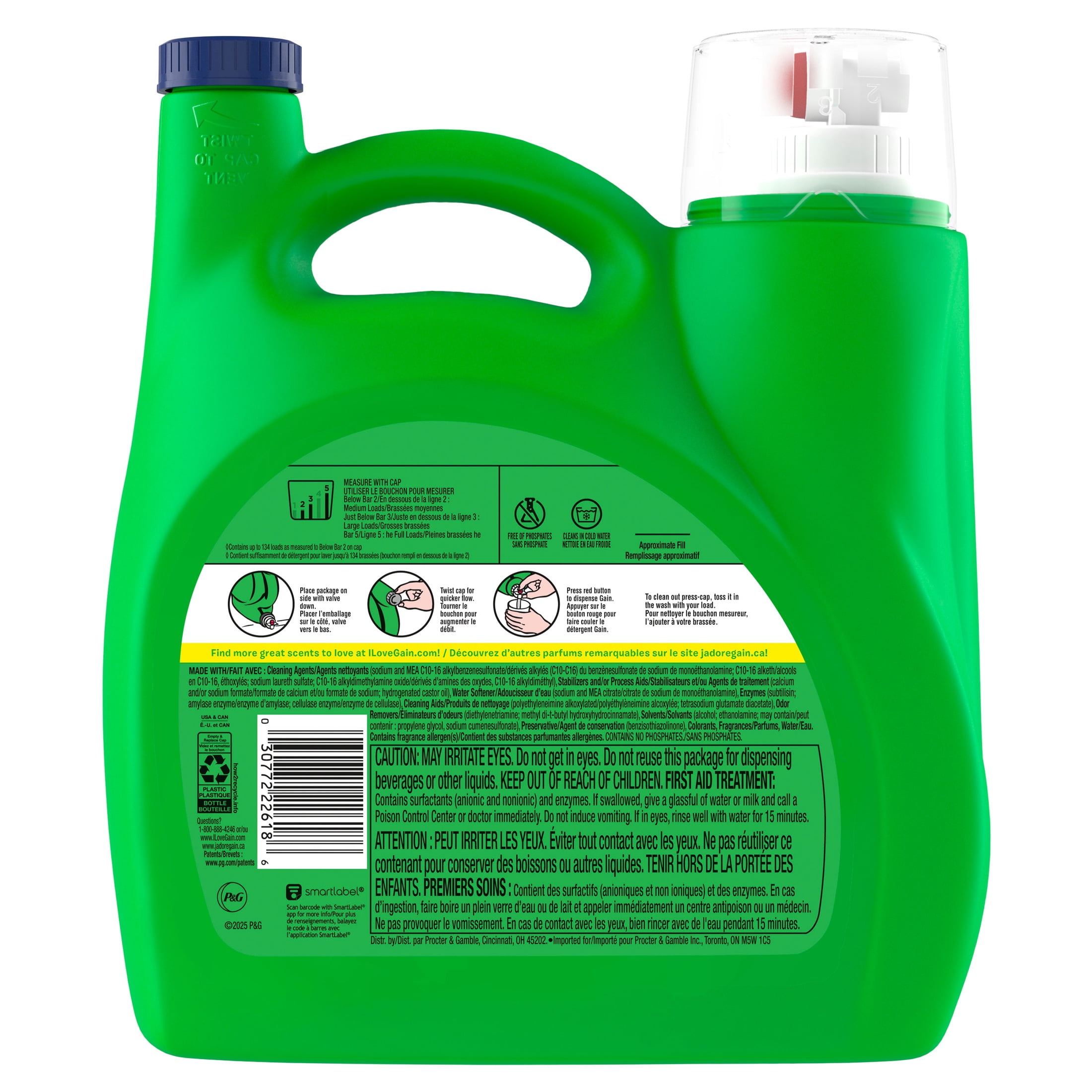 Gain Liquid Laundry Detergent, Odor Defense, Waterfall Delight Scent (177 fl oz, 134 Loads) dutgs