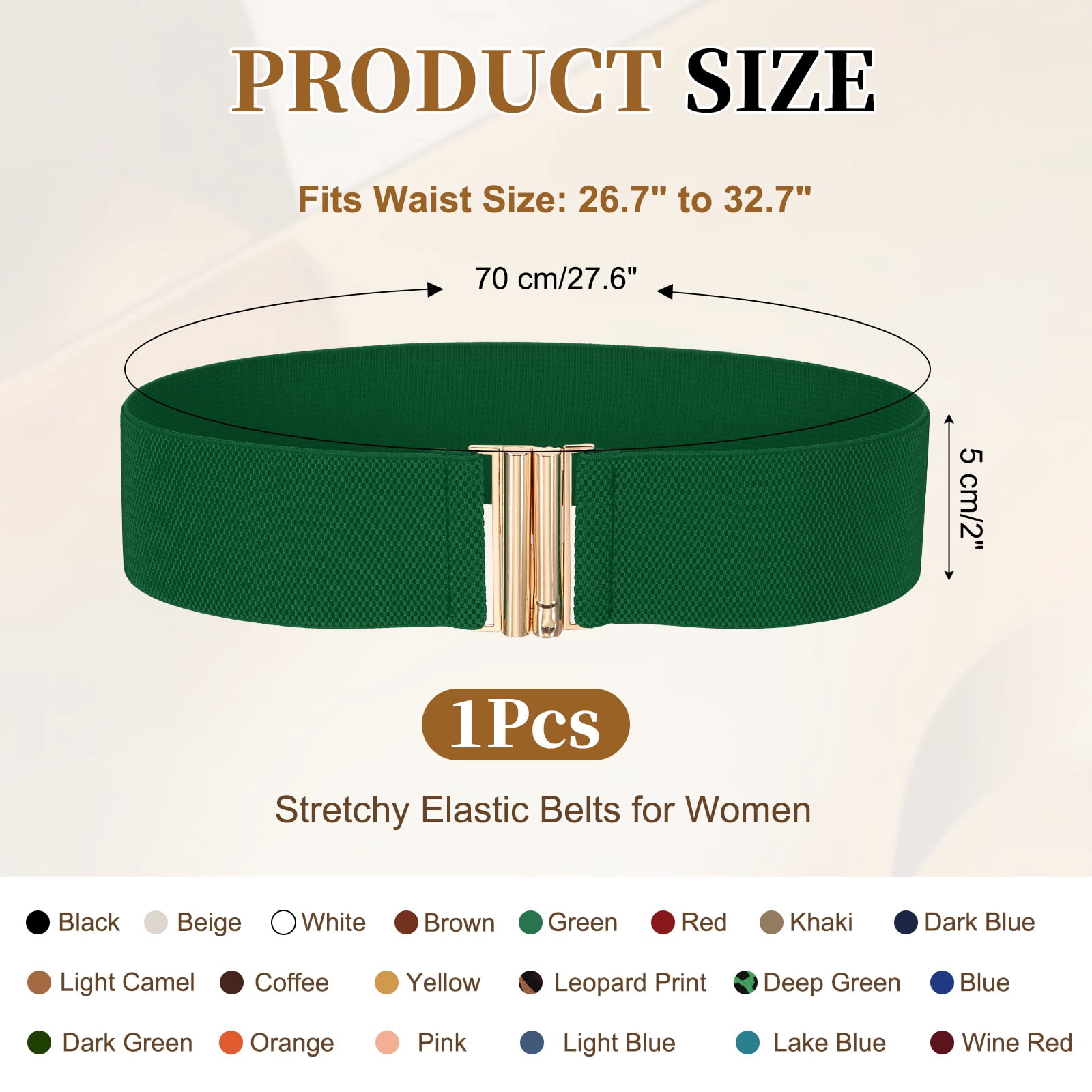 Uxcell Wide Elastic Belt for Women, Vintage Stretchy Waistband with Square Metal Buckle (Green, 26.7 in to 32.7 in) ksv8o