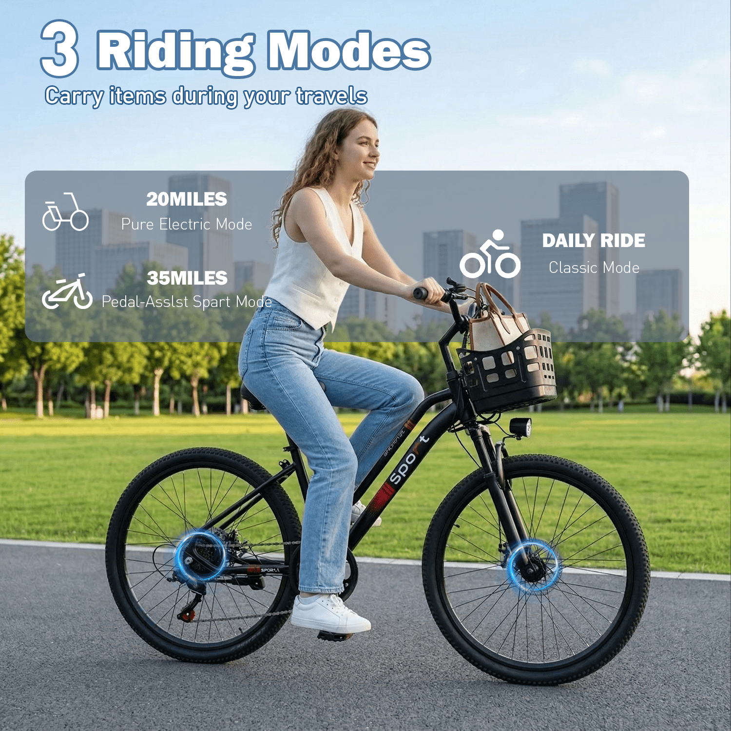 OwnGold Electric Bike for Adults, 750W Motor 25MPH Commuter Ebike with Basket (Black, 26 in) upoap