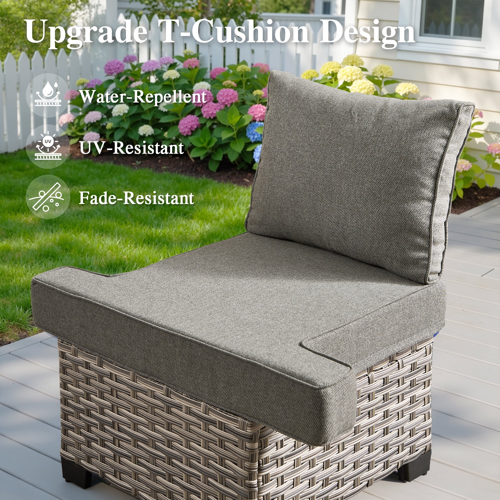 Ovios 7-Piece Outdoor Patio Furniture Set, All-Weather Rattan Wicker Sectional Sofa with Club Chairs and Ottomans (Dark Gray, 7-Piece) zea90