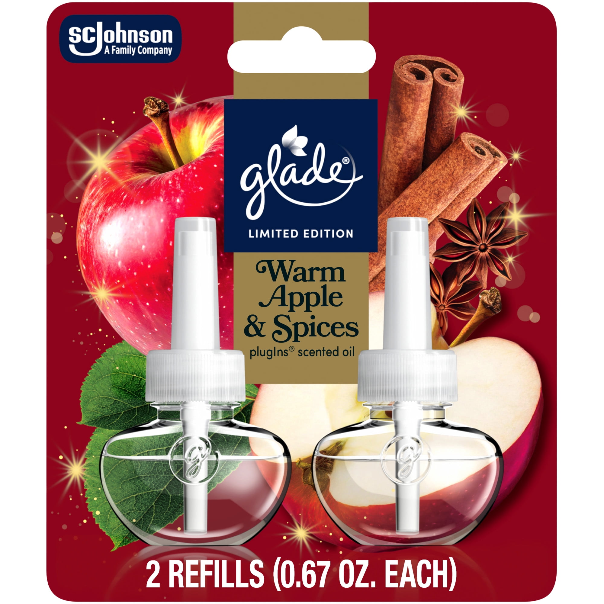 Glade PlugIns Scented Oil Refills, Warm Apple & Spices, Long-Lasting Home Fragrance (2 Count, 1.34 oz) qm8lo
