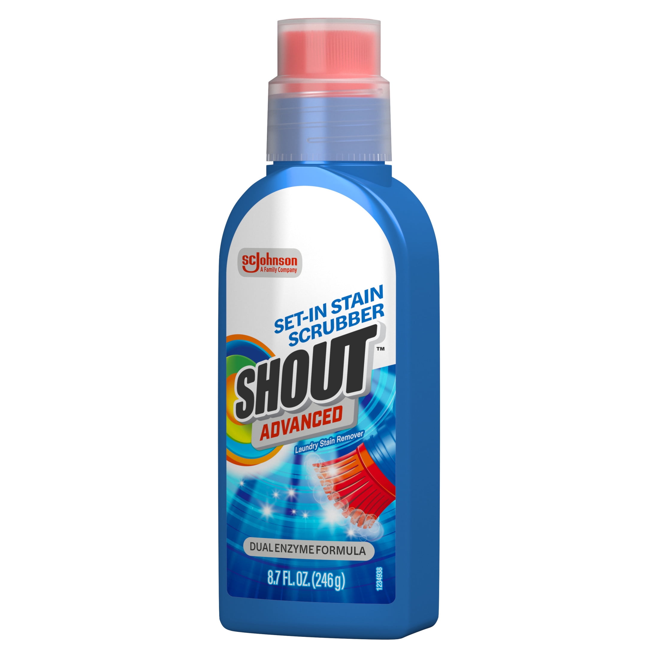 Shout Advanced Laundry Stain Remover, Ultra Concentrated Gel with Built-in Scrubbing Brush (8.7 oz) 24m4m
