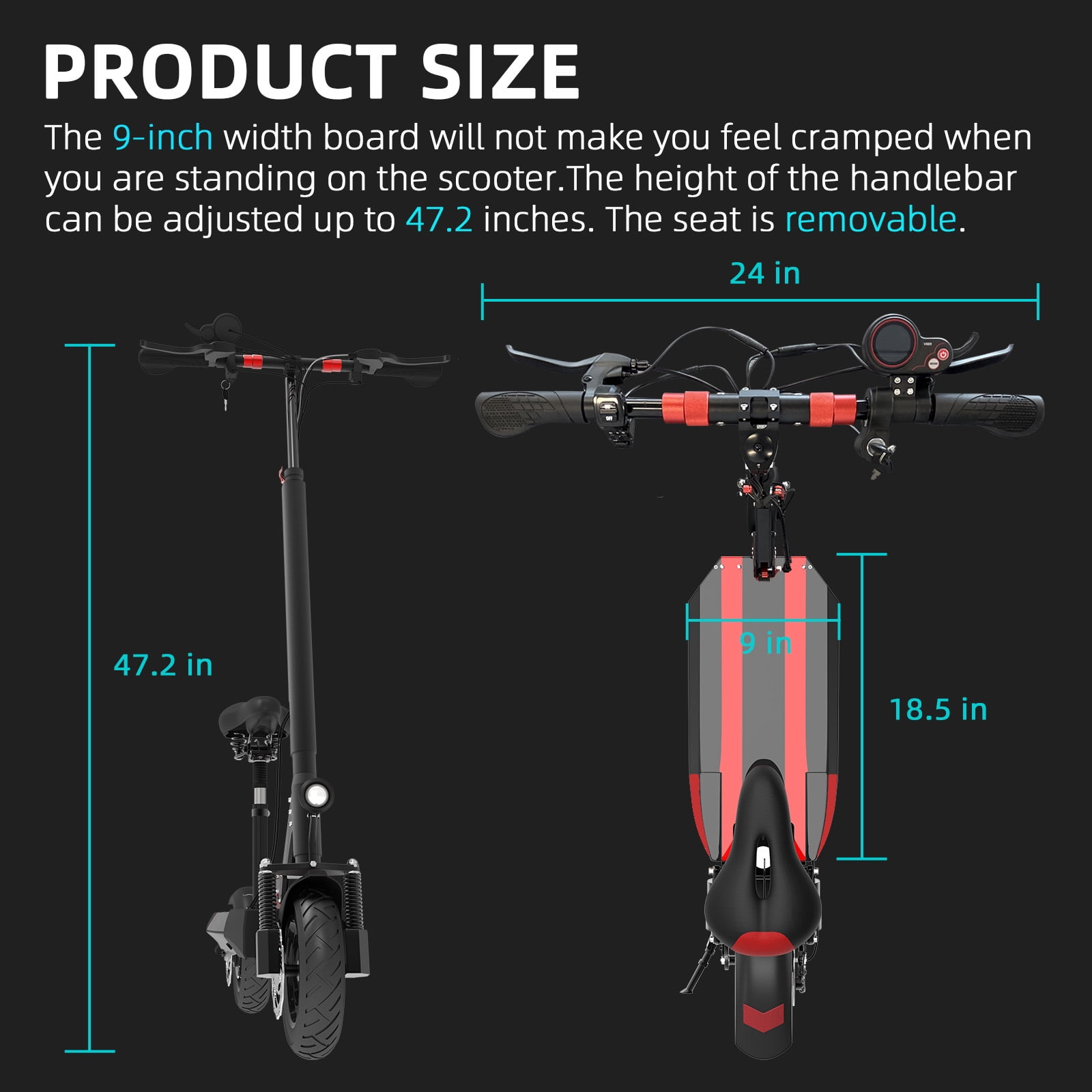 JUEXING Foldable Electric Scooter, 1200W Motor 35 MPH Commuter E-Scooter with Removable Seat (Black, 35 Miles Range) gvbd5