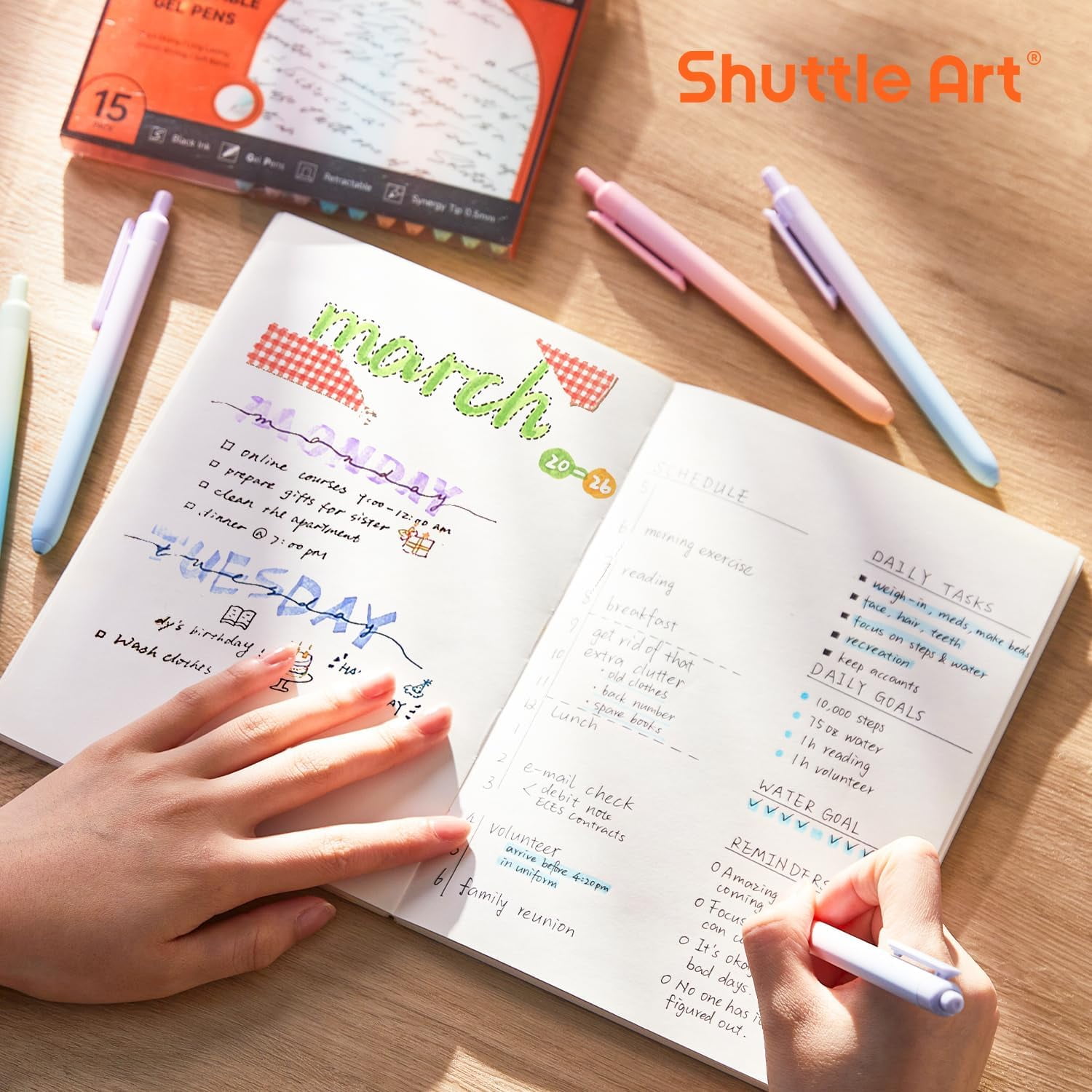 Shuttle Art Retractable Gel Ink Pens, Fine Point Smooth Writing Pens for Journaling and Note Taking (Black Ink, 15 Pack) 09ykq