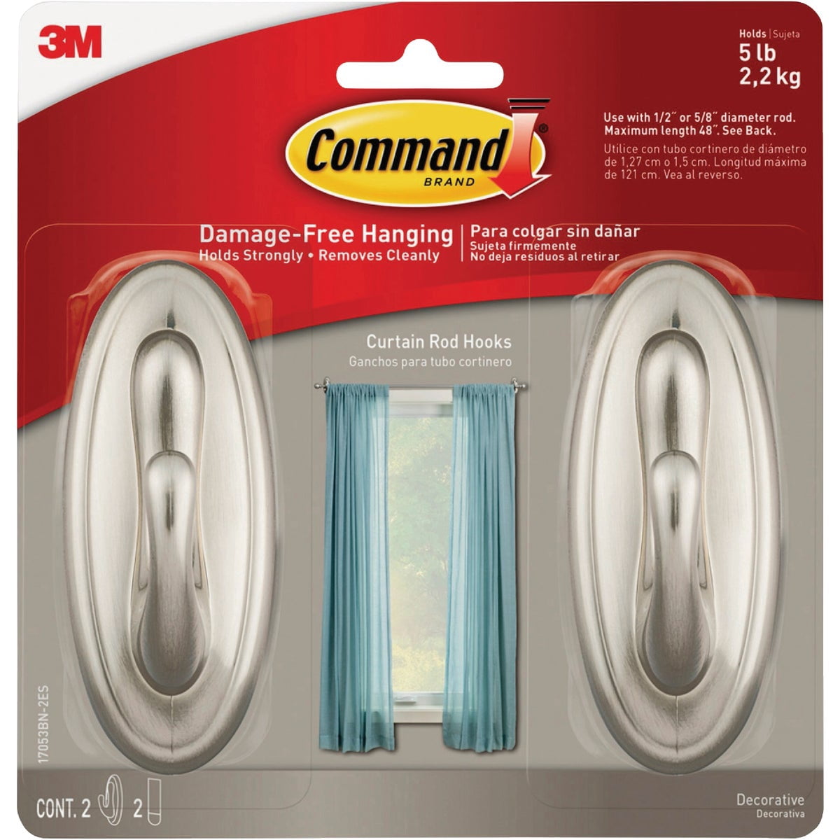 Command Large Traditional Wall Hooks, Damage-Free Adhesive Hanging Solution (Brushed Nickel, 5 lb Capacity, 4-Pack) g9ic7