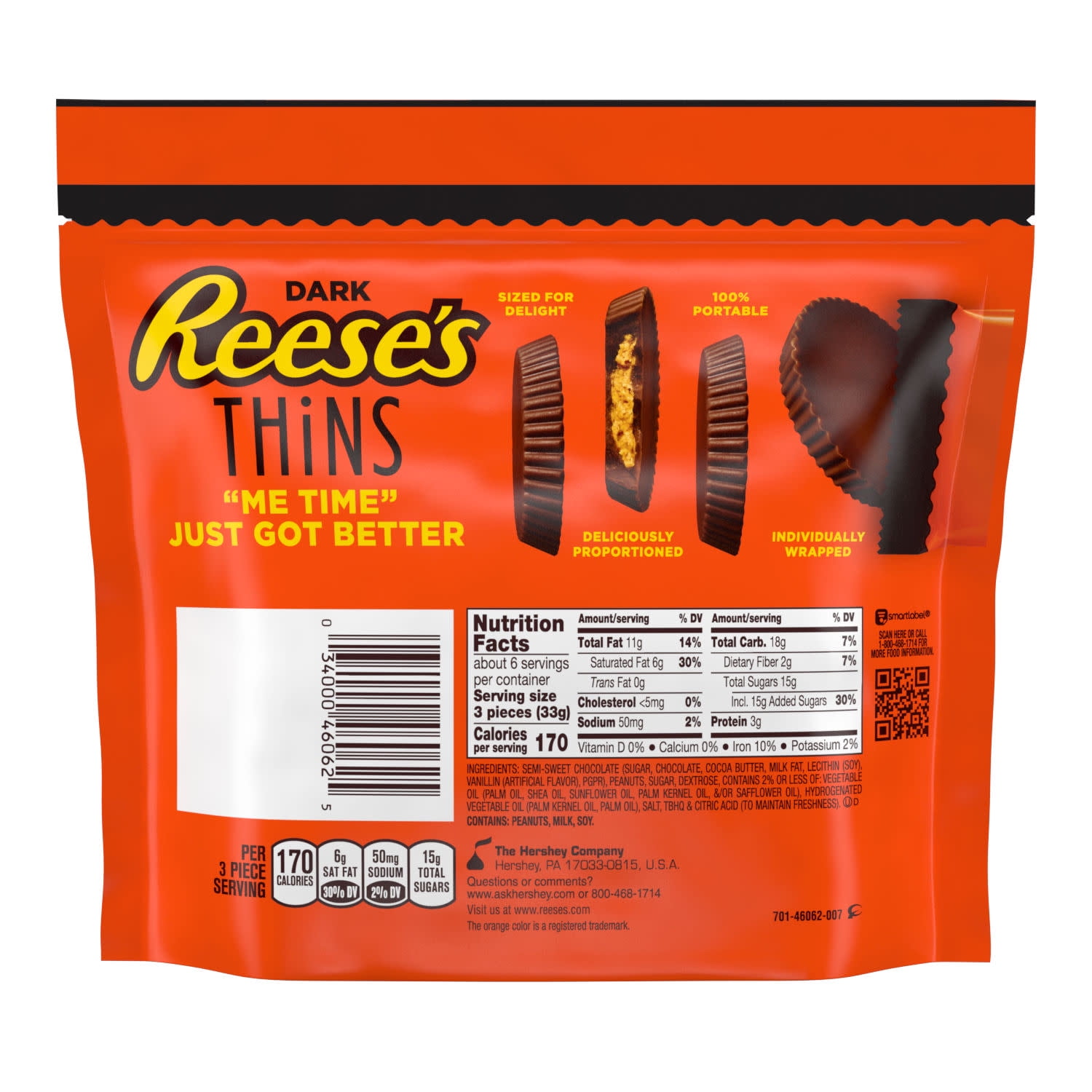 Reese's Thins Dark Chocolate Peanut Butter Cups Candy (Dark Chocolate, 7.37 oz) kpxcm