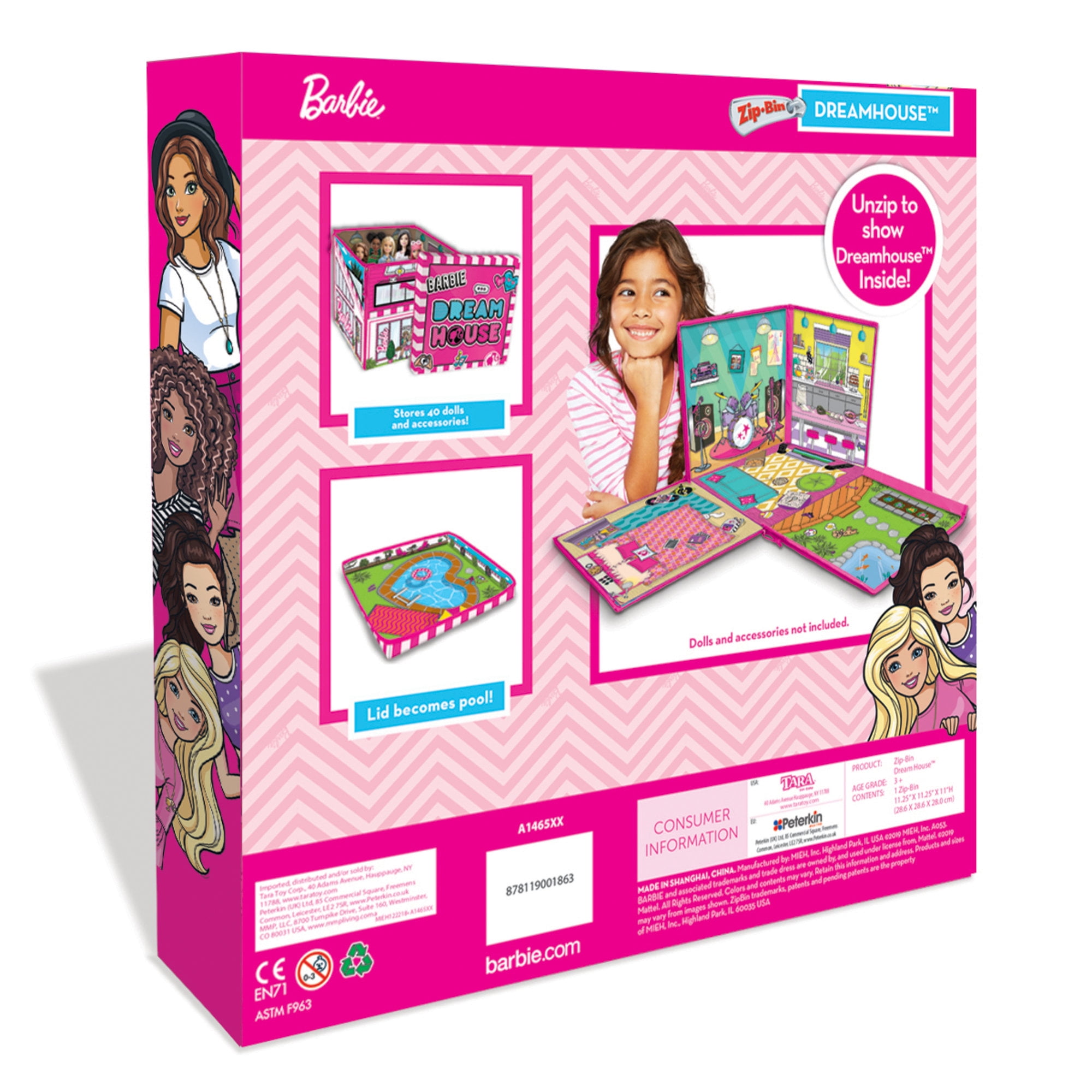 Tara Toys Barbie Dreamhouse ZipBin Toy Storage Box and Playmat (Pink, 12 in x 12 in x 12 in) kvyr5