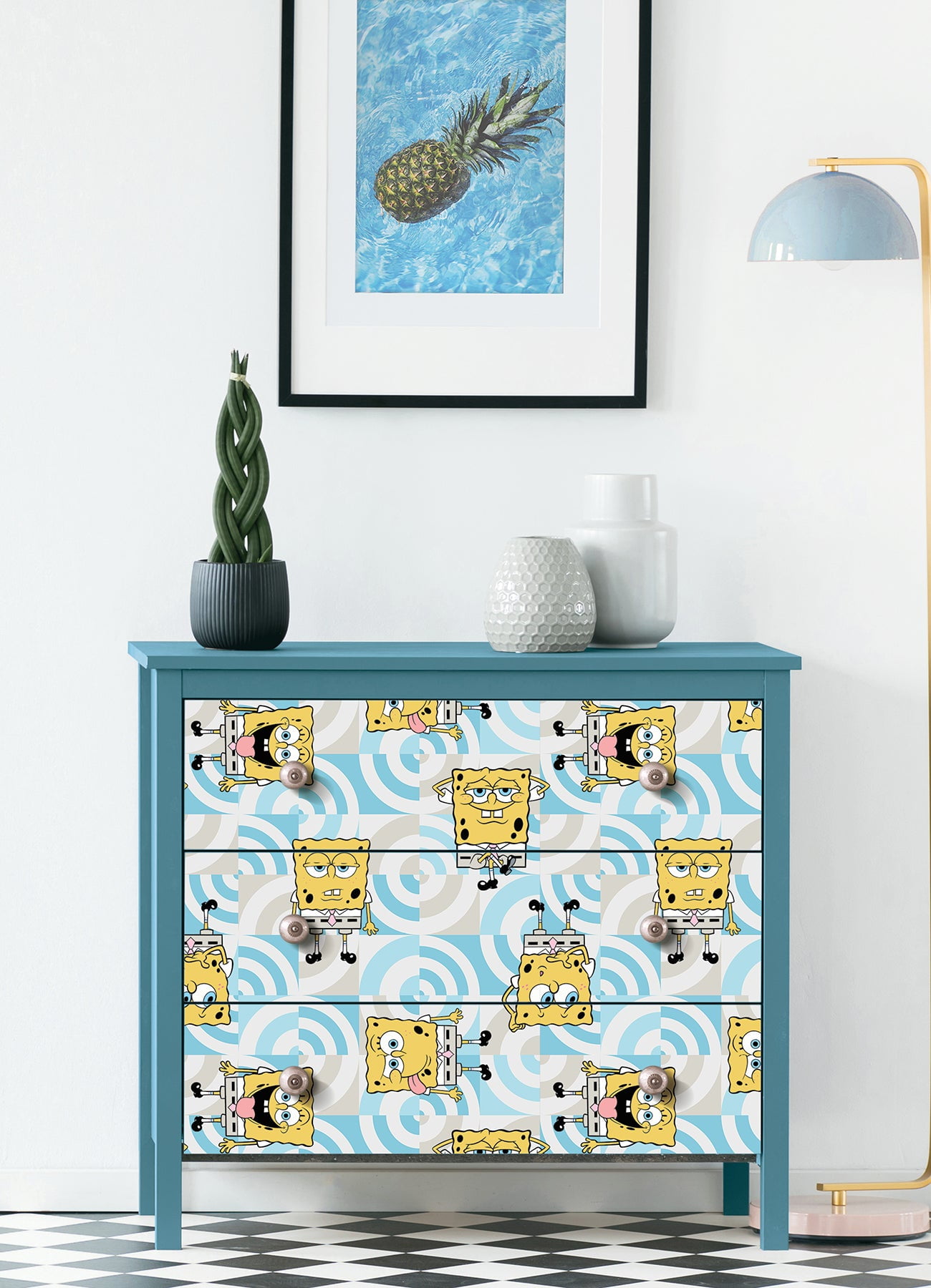 RoomMates SpongeBob SquarePants Funny Faces Peel and Stick Wallpaper (Blue, 18 in x 16.5 ft) uau4p
