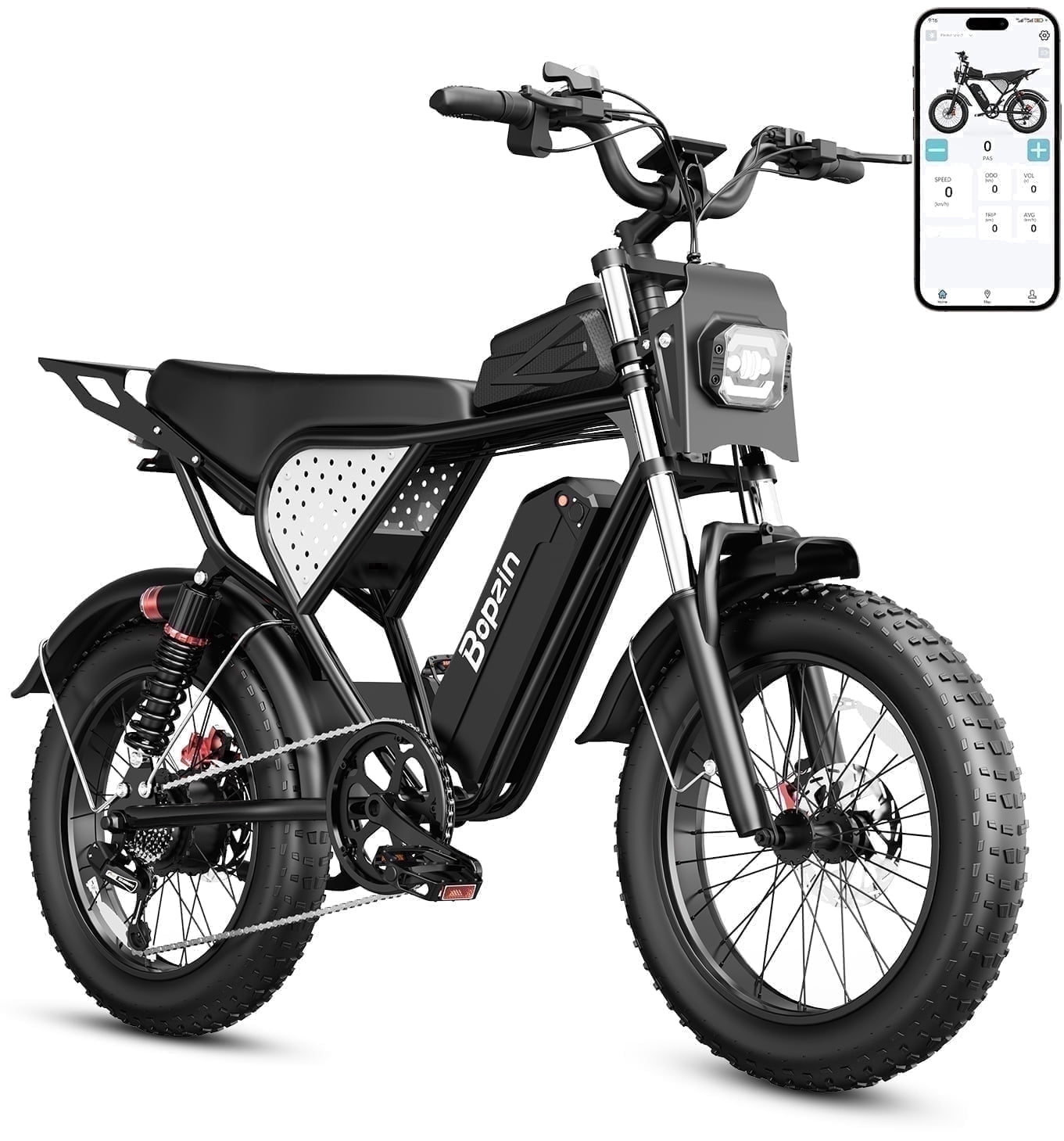 Bopzin Electric Mountain Bike for Adults, 1500W Motor, 48V 25Ah Battery, 20 in x 4.0 in Fat Tire E-Bike (Green, 88 lb) 3kiaz